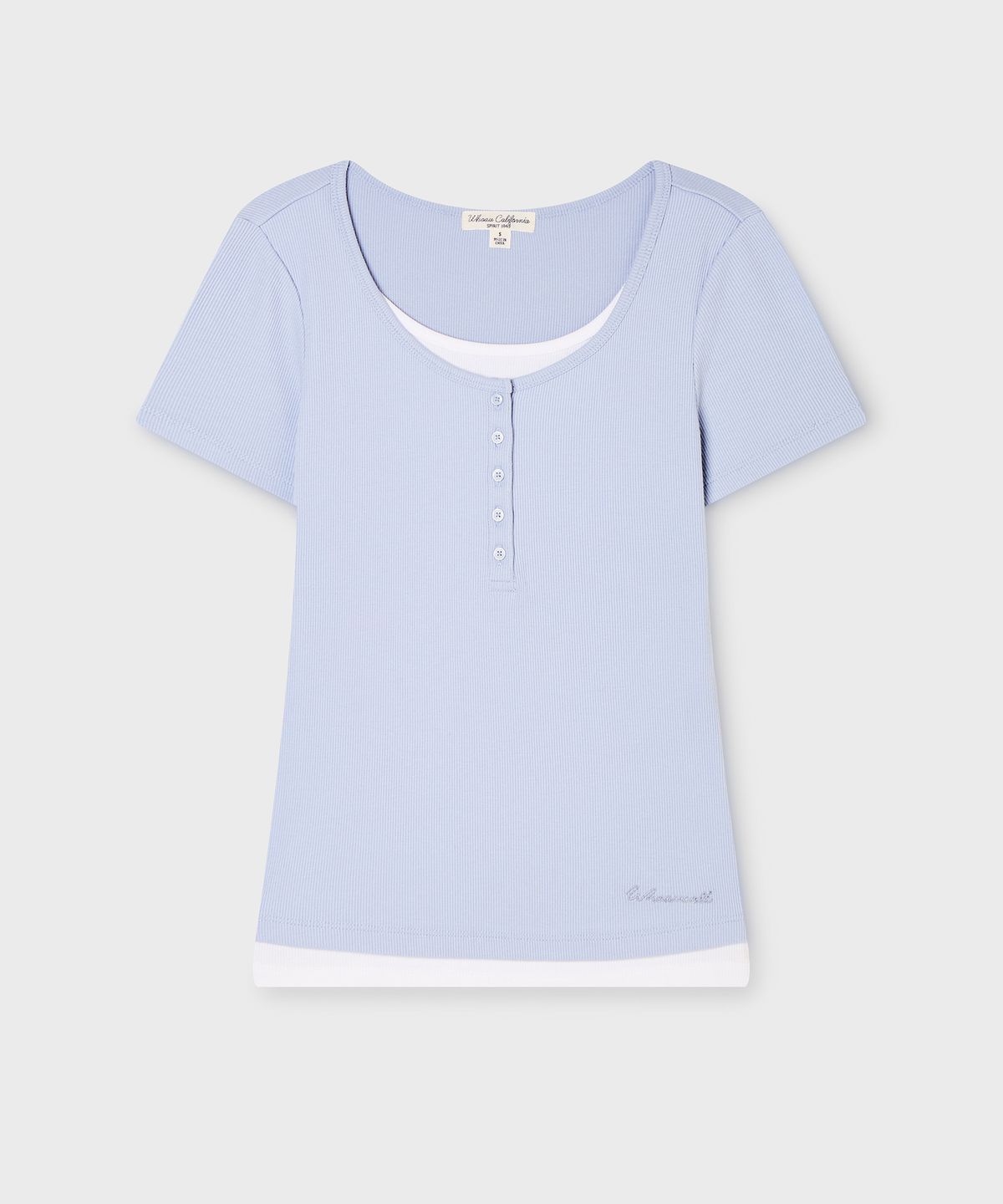 후아유(WHO.A.U) Layered Henley Short-Sleeve T-shirt / WHRAG2491F