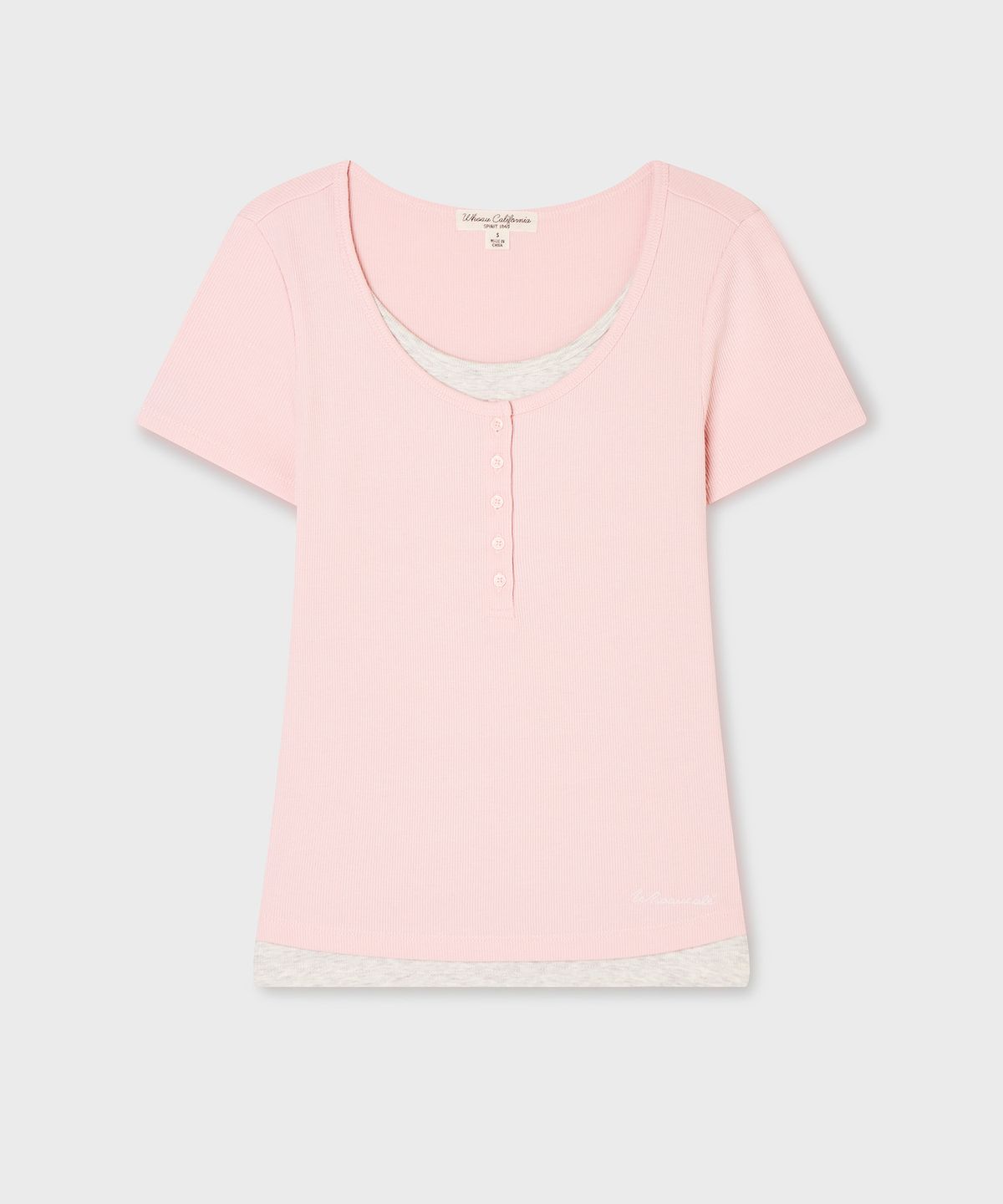 후아유(WHO.A.U) Layered Henley Short-Sleeve T-shirt / WHRAG2491F
