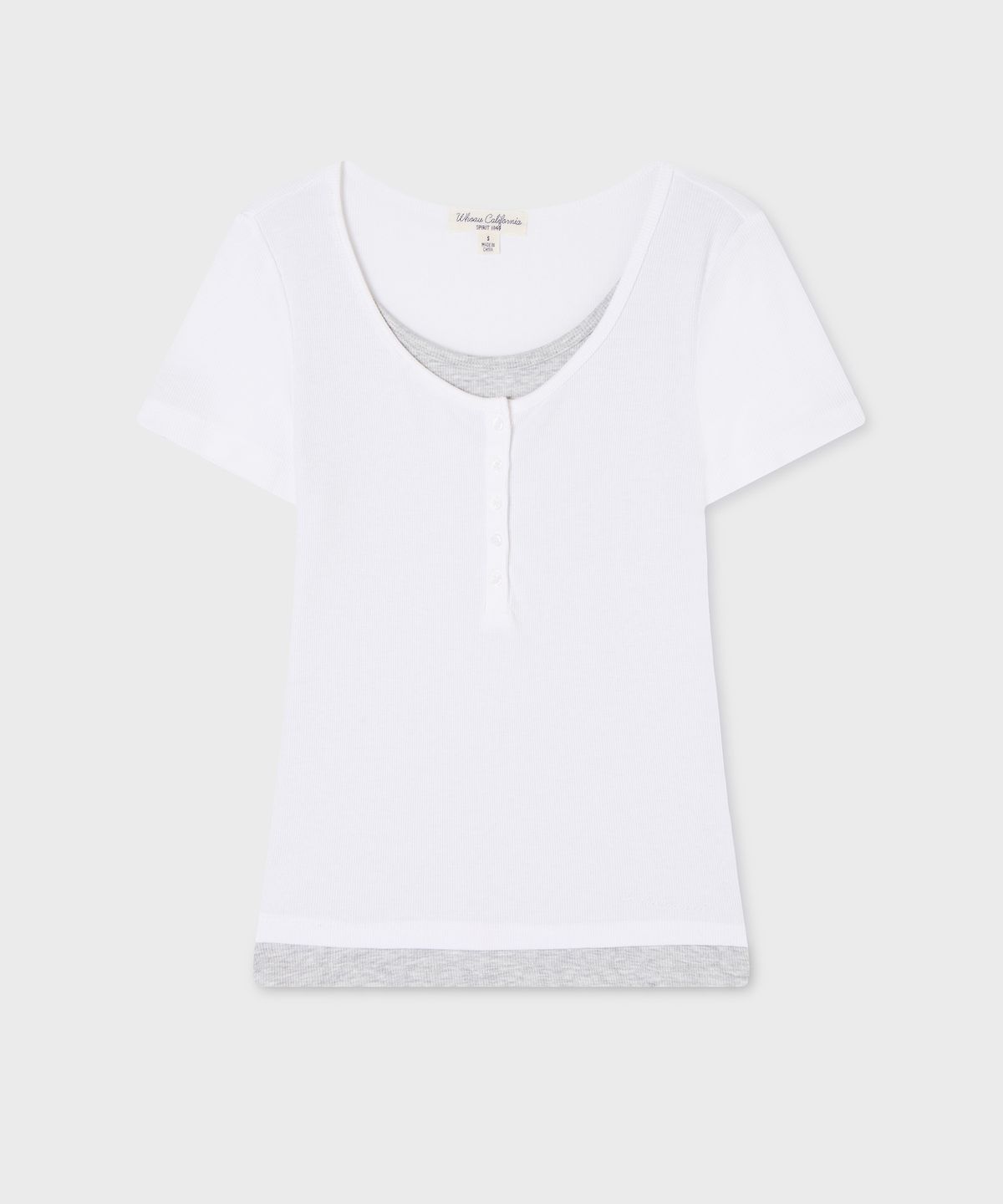 후아유(WHO.A.U) Layered Henley Short-Sleeve T-shirt / WHRAG2491F