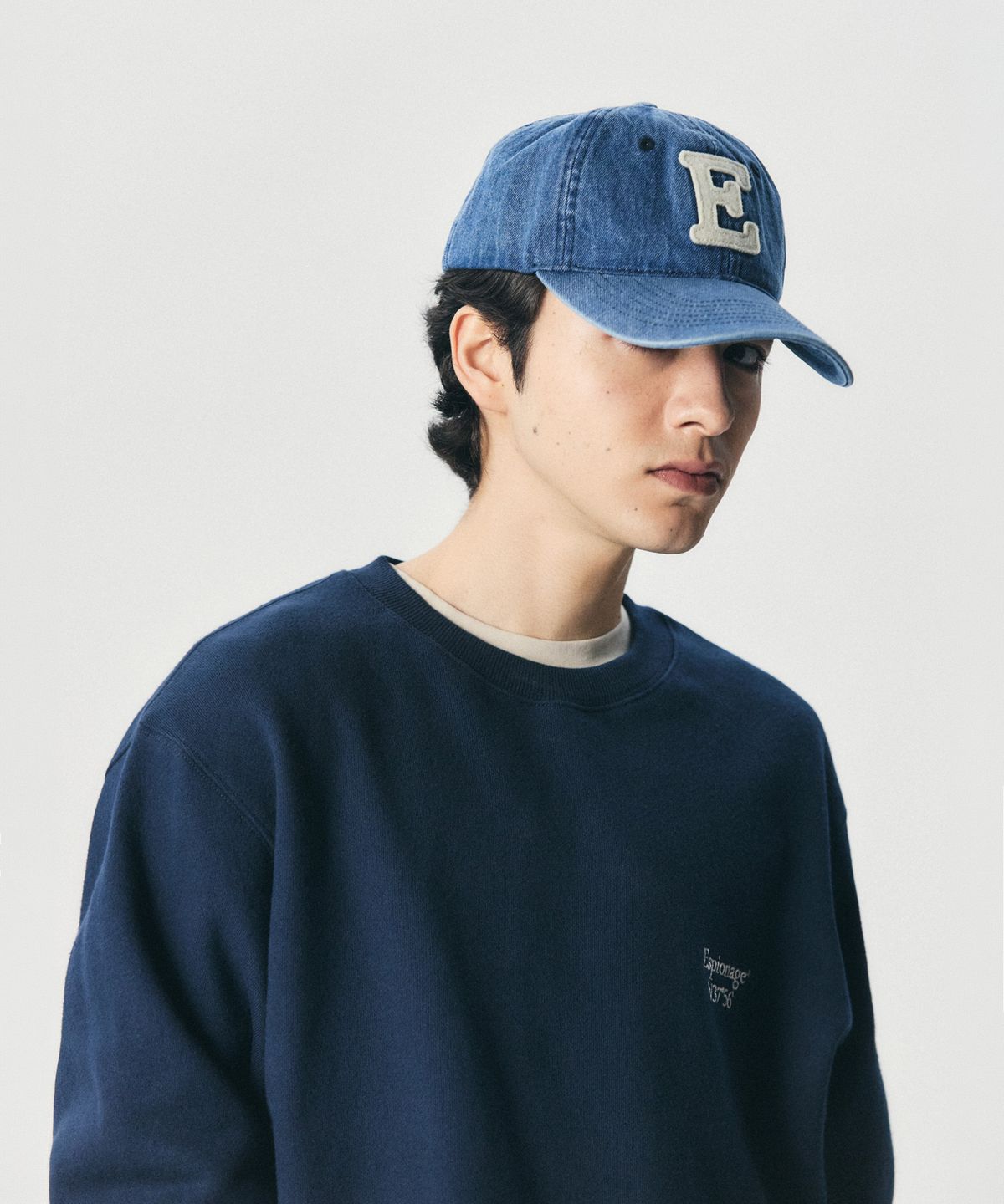 에스피오나지(ESPIONAGE) ESP Letter Washed Denim Cap Letter E