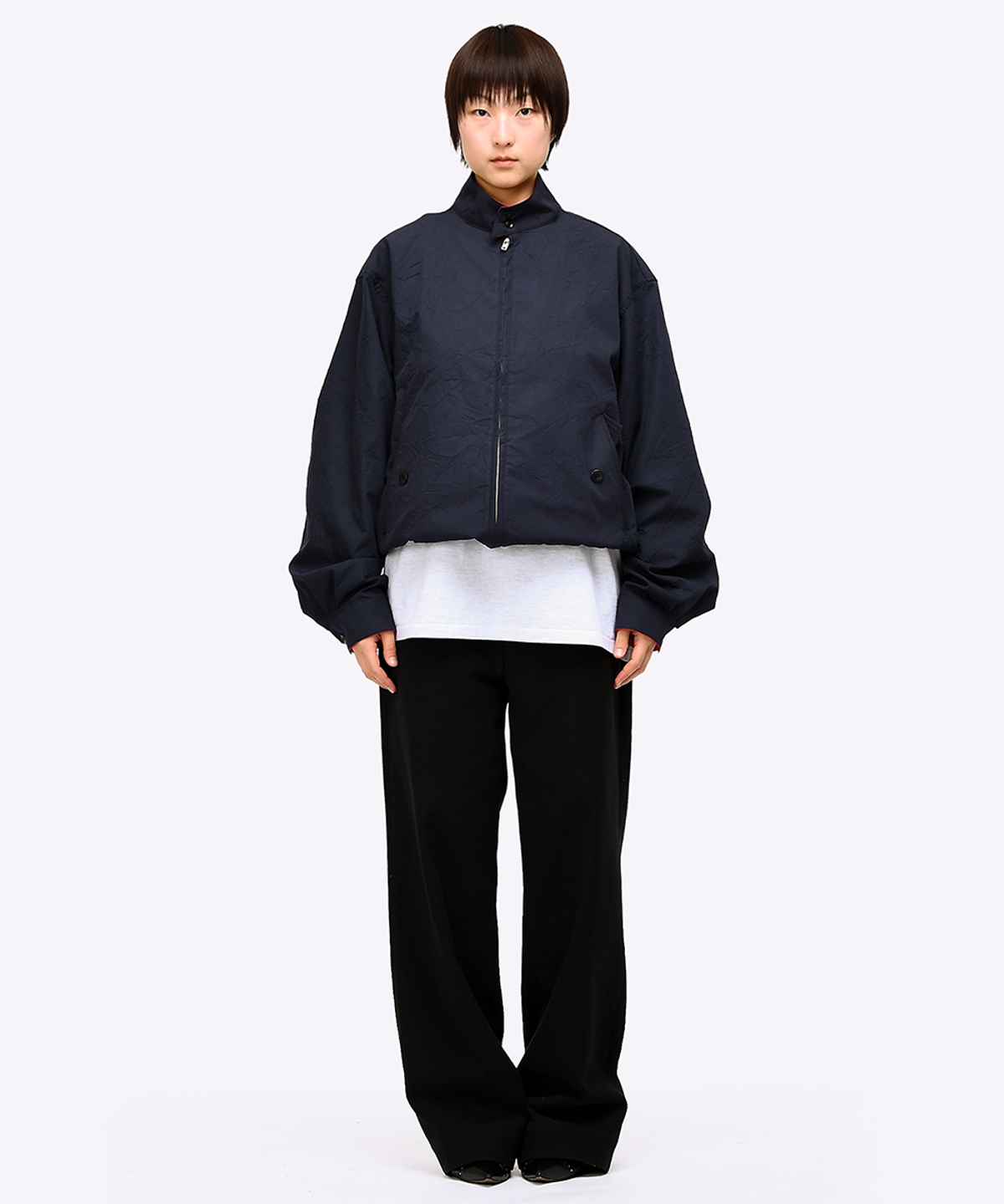 퀘스트앤게스트(QUEST&GUEST) Crinkled Harrington Jacket (Navy)