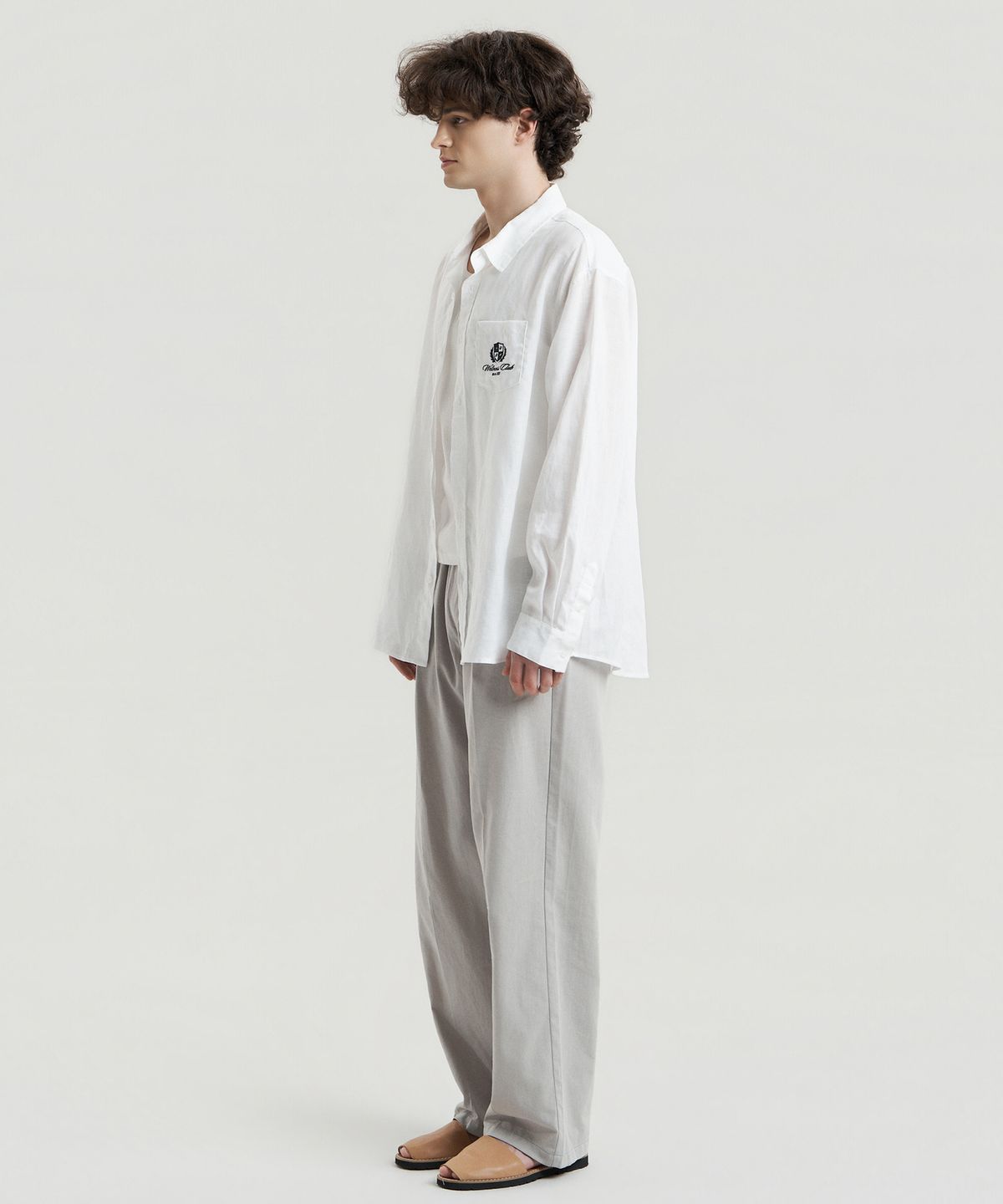 델마(DEL MAR) 린넨터치  세미와이드 밴딩팬츠 - 샌드