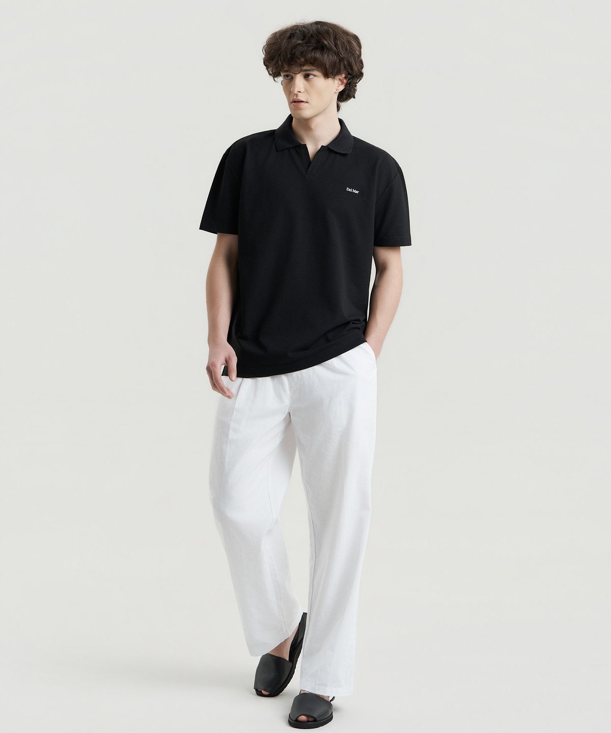 델마(DEL MAR) 린넨터치  세미와이드 밴딩팬츠 - 화이트
