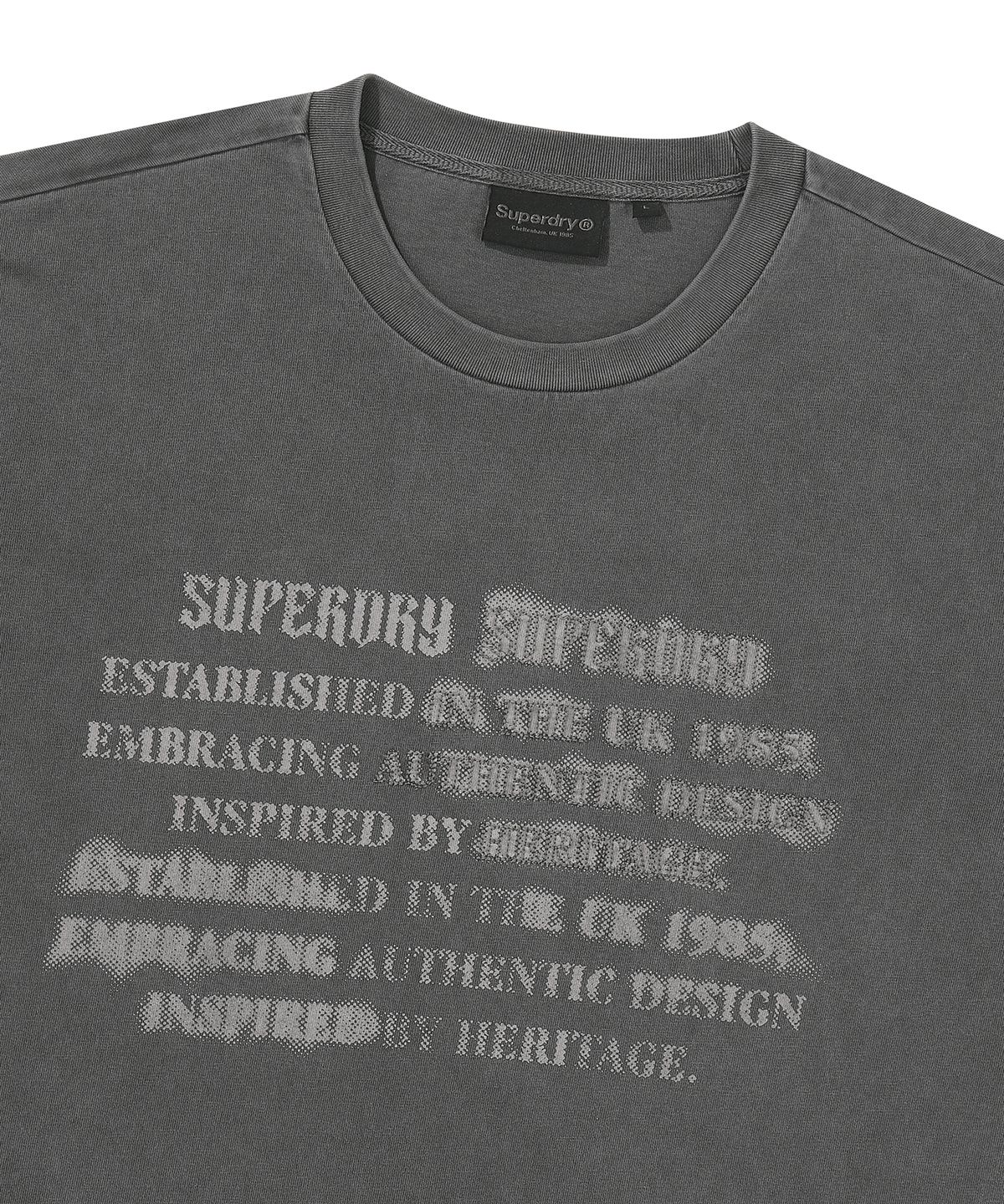 슈퍼드라이(SUPERDRY) 빈티지 레터링 티셔츠 차콜 SDUISCQ41CHL