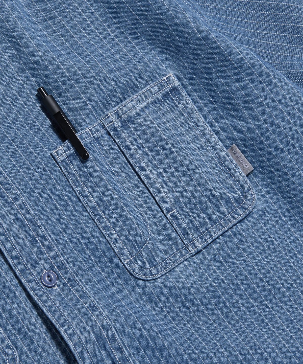 에스피오나지(ESPIONAGE) Stripe Denim S/S Railroad Shirt Light Indigo