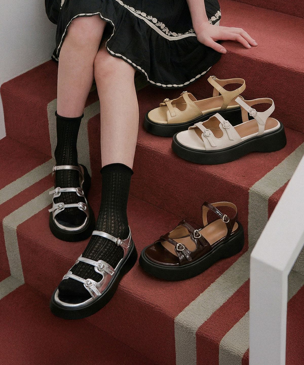 에이티티(ATT) Triple Heart Strap Platform Sandals (att6003)