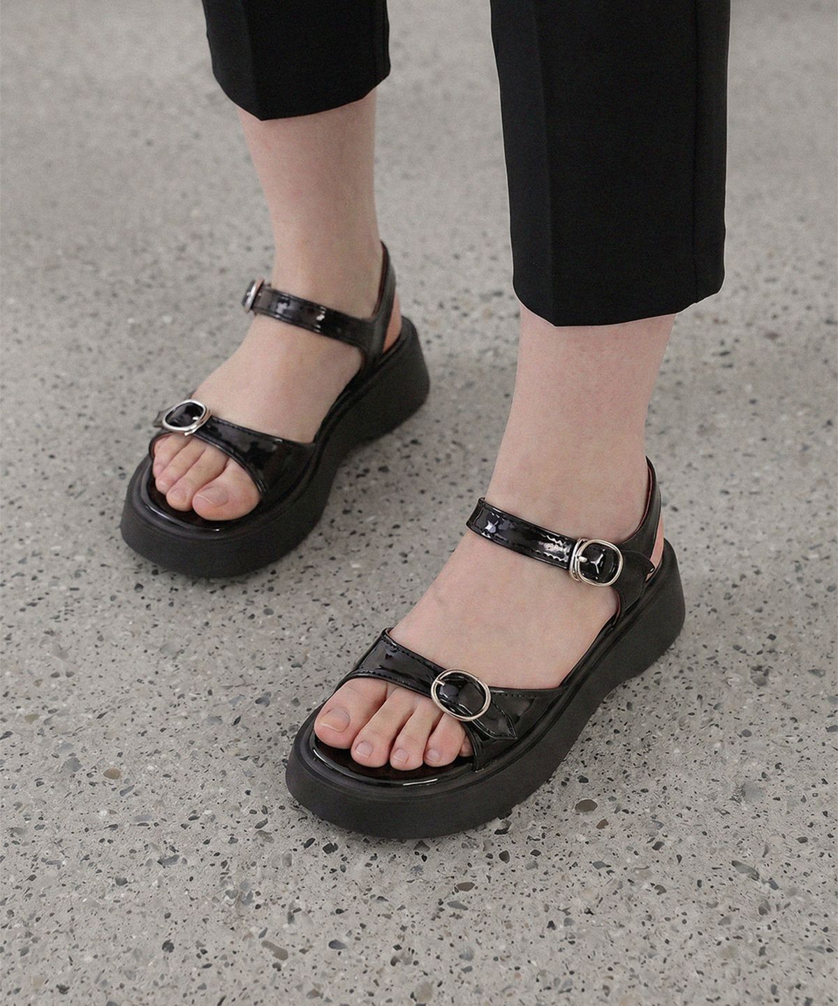 에이티티(ATT) Double Buckle Strap Platform Sandals (att6009)