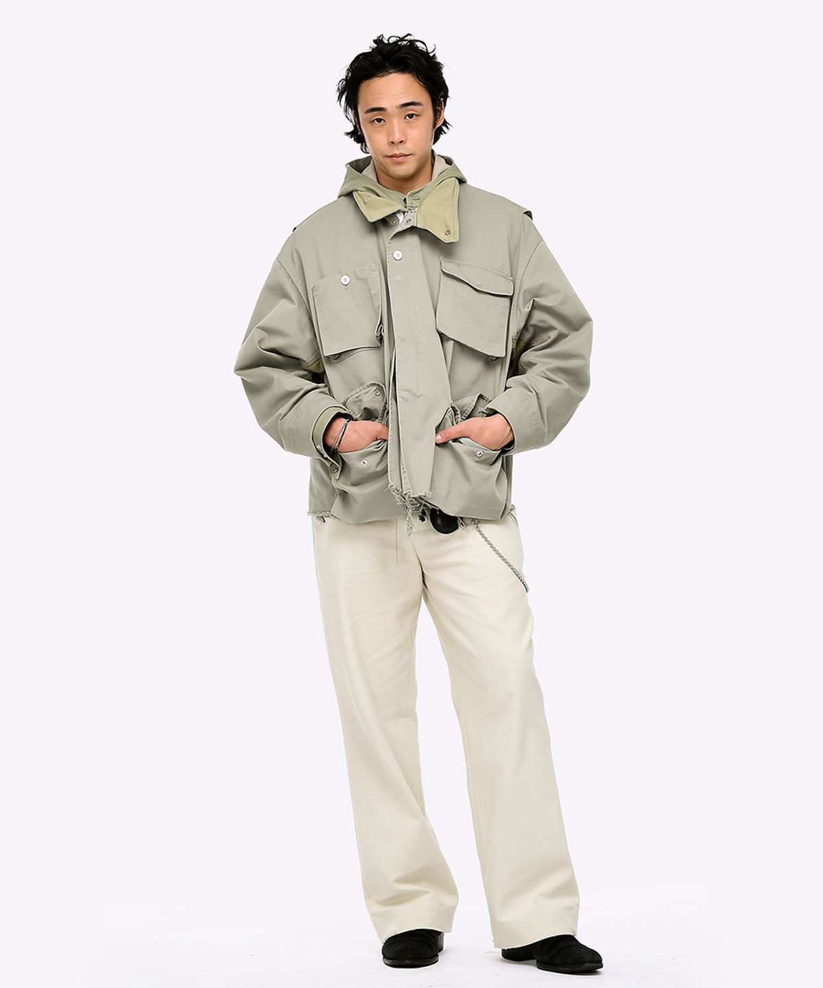 퀘스트앤게스트(QUEST&GUEST) M65 Cut-off Field Parka (Green)