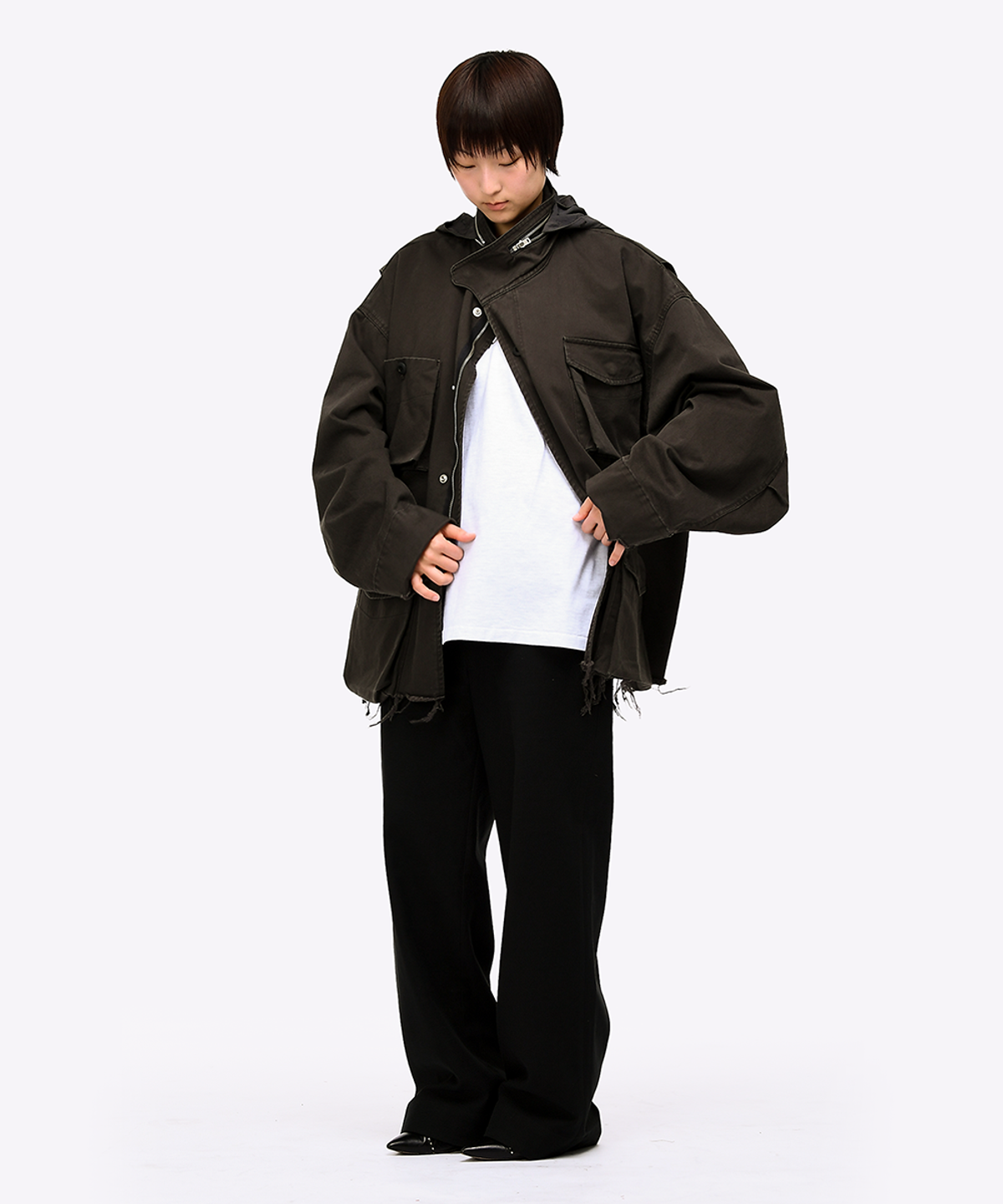 퀘스트앤게스트(QUEST&GUEST) M65 Cut-off Field Parka (Dark Brown)