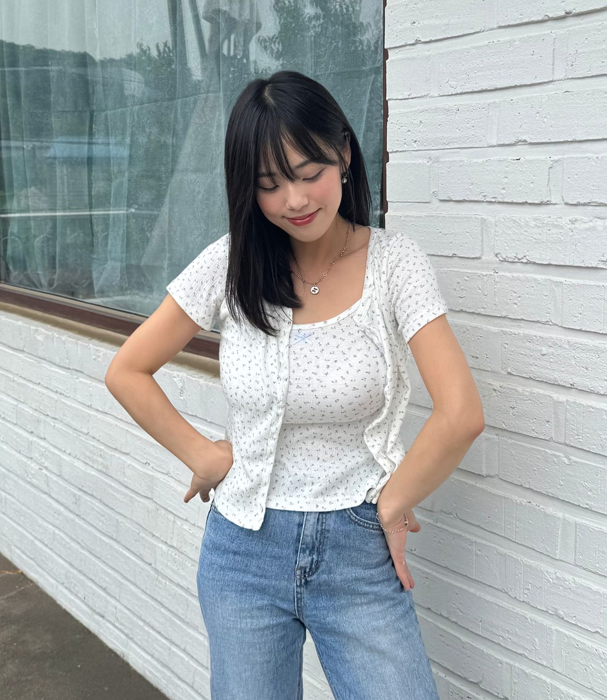마스마룰즈 어패럴(MASMARULEZ APPAREL) [SET] Mini Flower Seersucker Cardigan Set-Up_White