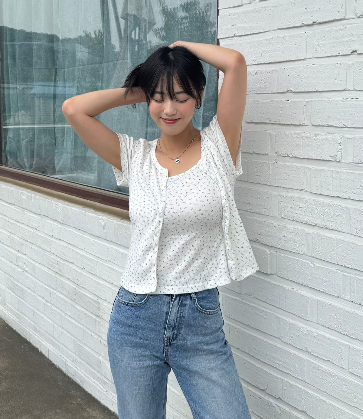 마스마룰즈 어패럴(MASMARULEZ APPAREL) [SET] Mini Flower Seersucker Cardigan Set-Up_White