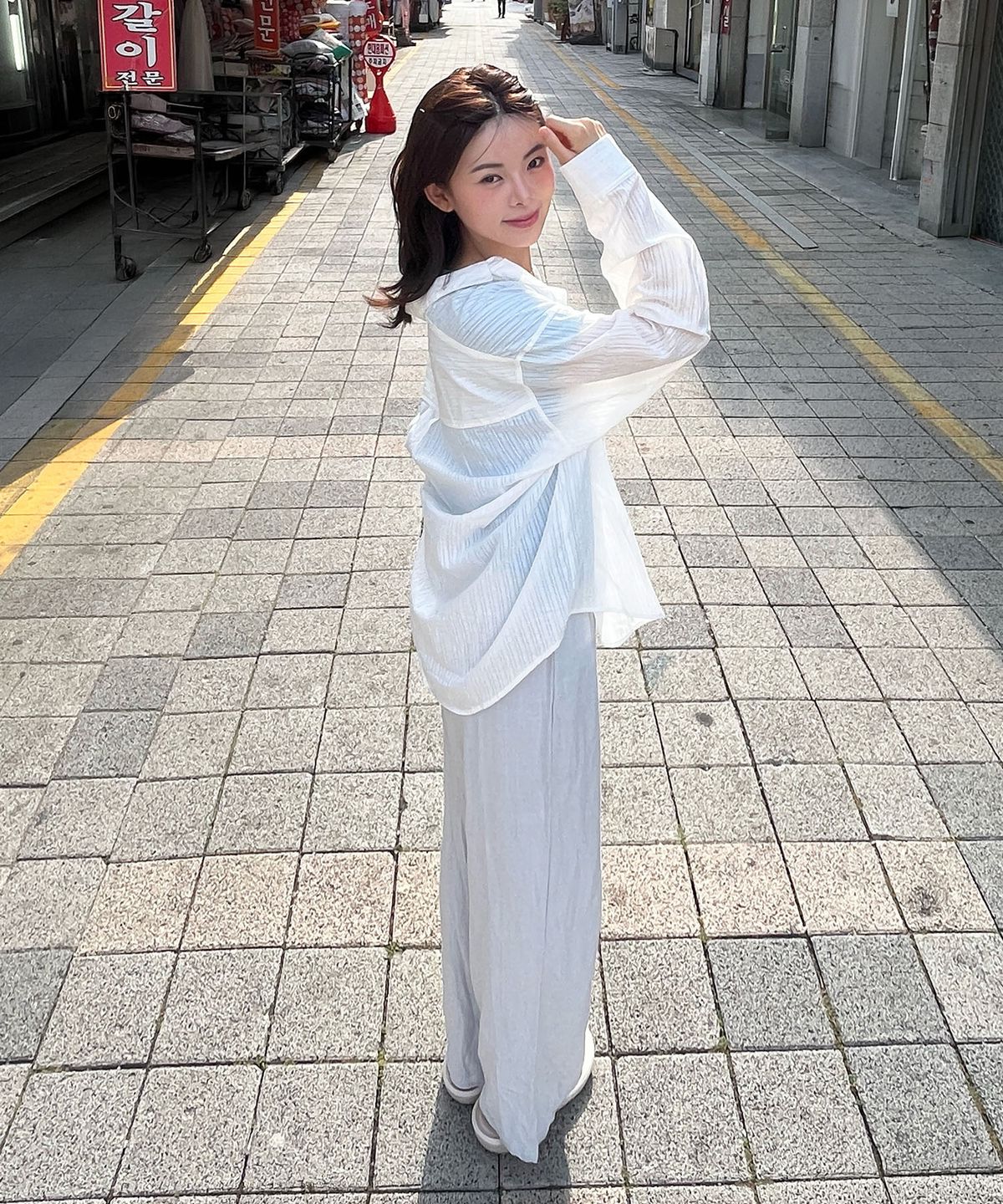 마스마룰즈 어패럴(MASMARULEZ APPAREL) Loose Fit Stripe See-Through Shirt_White