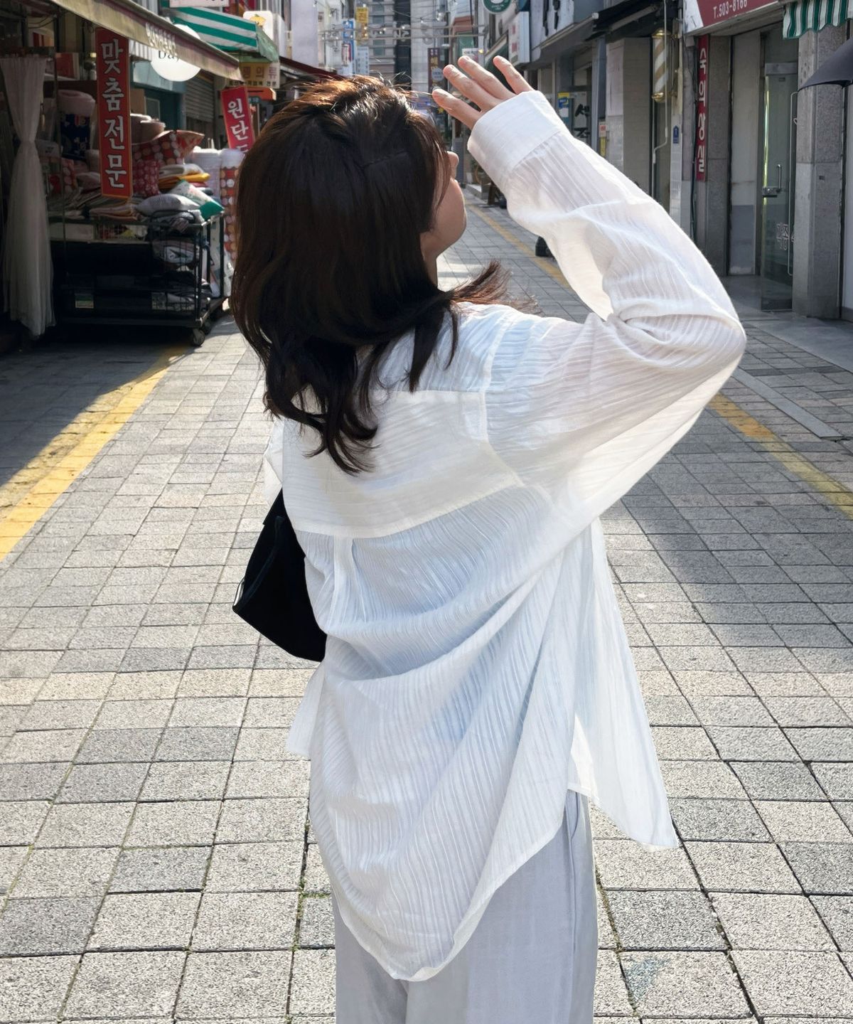 마스마룰즈 어패럴(MASMARULEZ APPAREL) Loose Fit Stripe See-Through Shirt_White