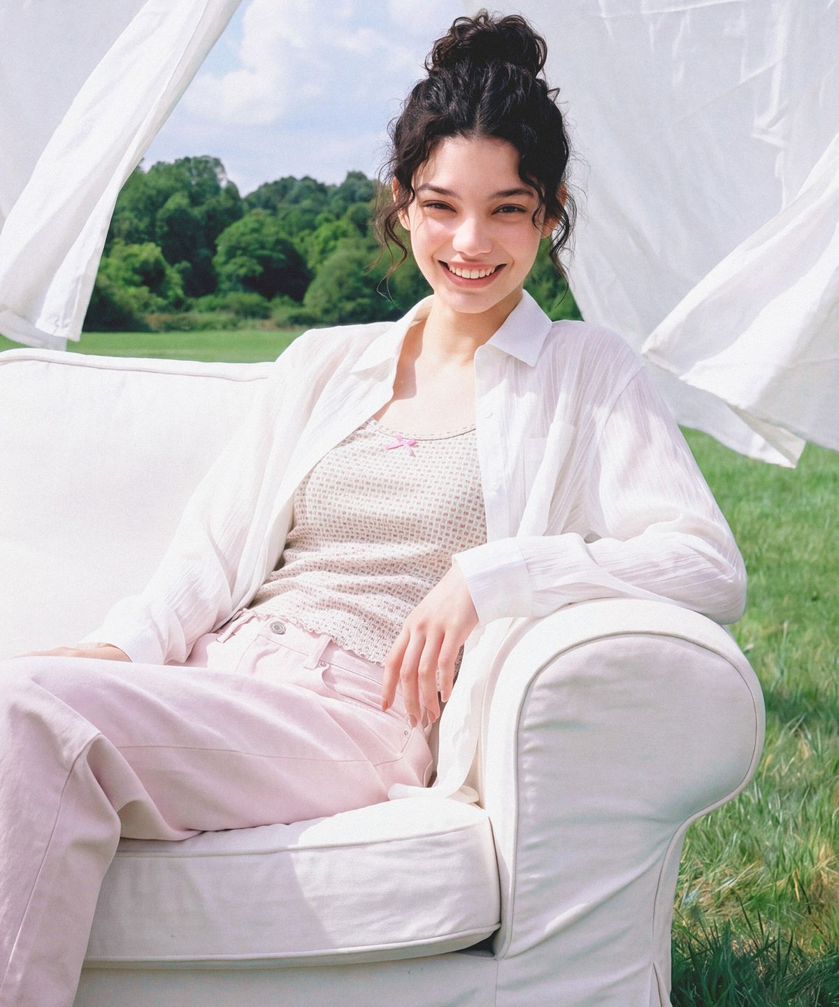 마스마룰즈 어패럴(MASMARULEZ APPAREL) Loose Fit Stripe See-Through Shirt_White