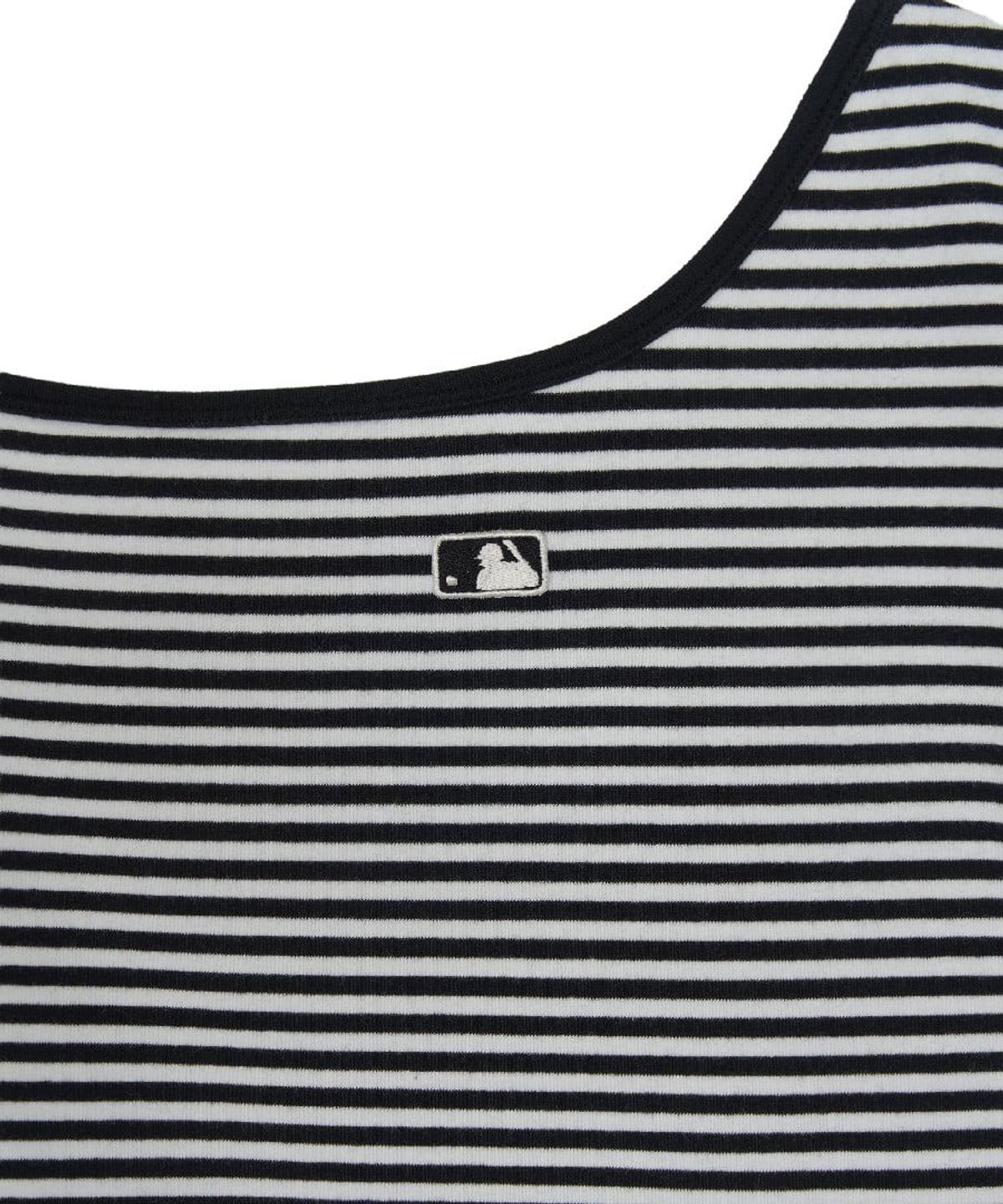 엠엘비(MLB) 여성 바시티 스트라이프 오프숄더 슬림 세미크롭 반팔 티셔츠 LA (Black)