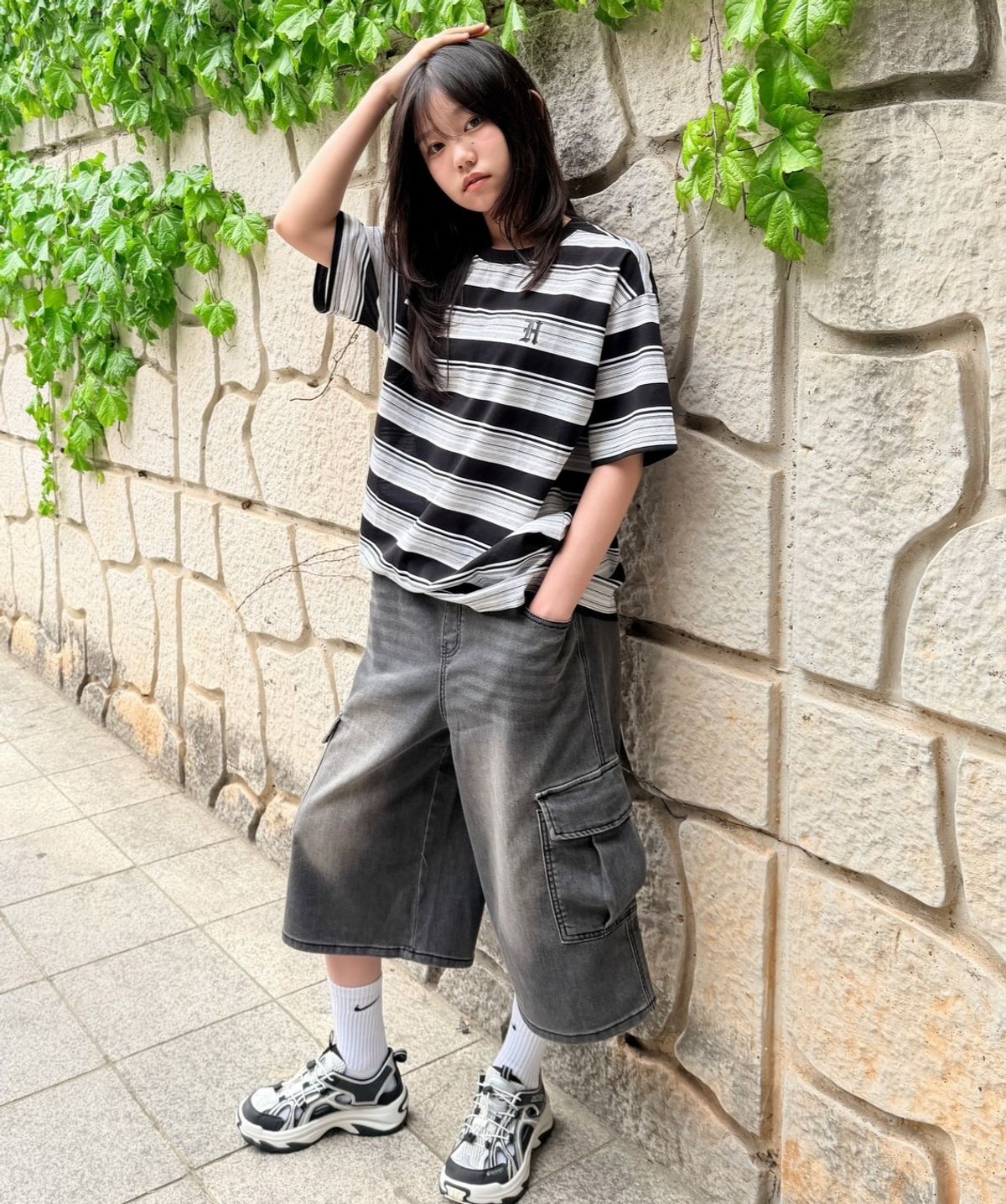 행텐 틴즈(HANGTEN TEENS) 틴즈 멀티 스트라이프 반팔 티셔츠_100(14570-031-410-15)