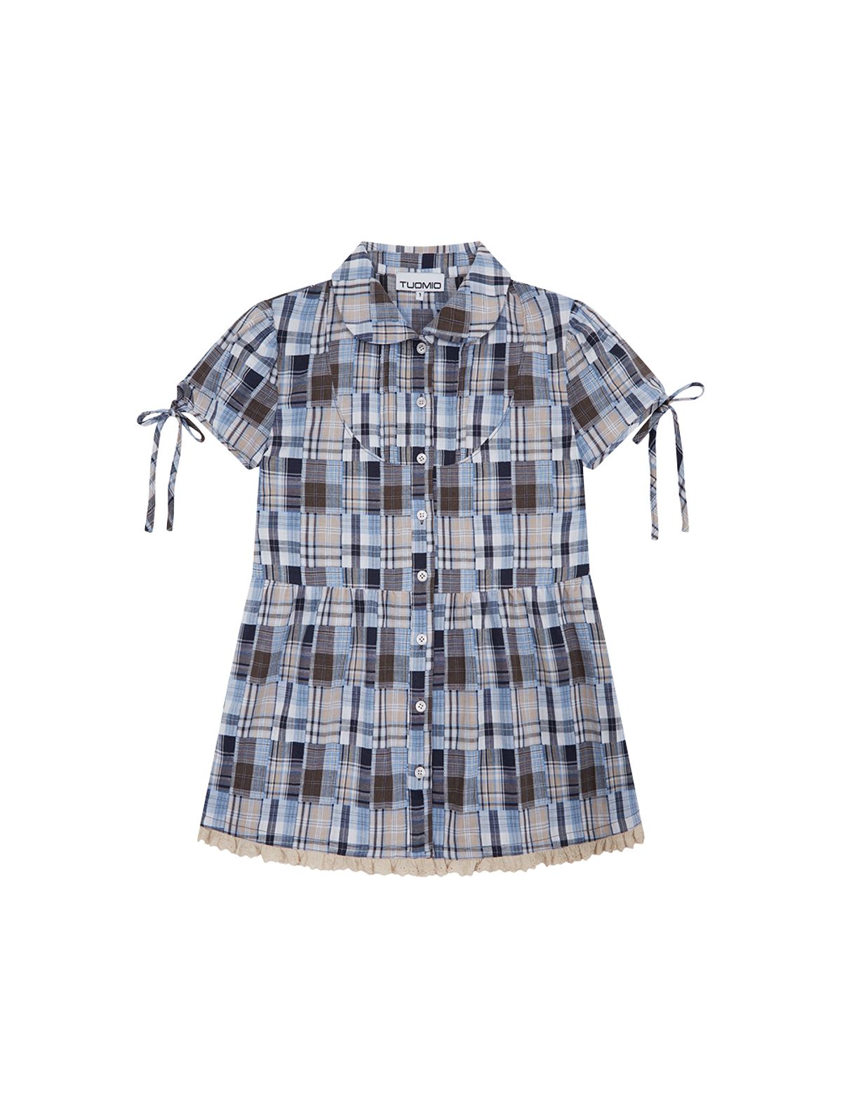 뚜오미오(TUOMIO) PUFF SLEEVES RIBBON BLOUSE [BABY BLUE]
