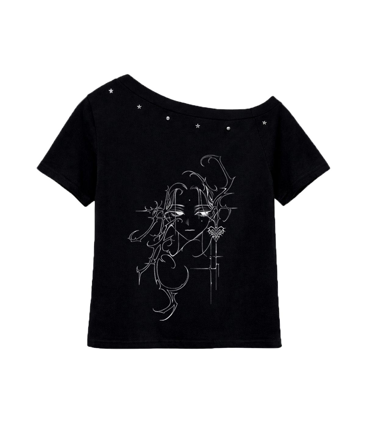 랜덤오프(RANDOMOFF) [ROF X GYEOL] TRACE FACE OFF-SHOULDER TOP