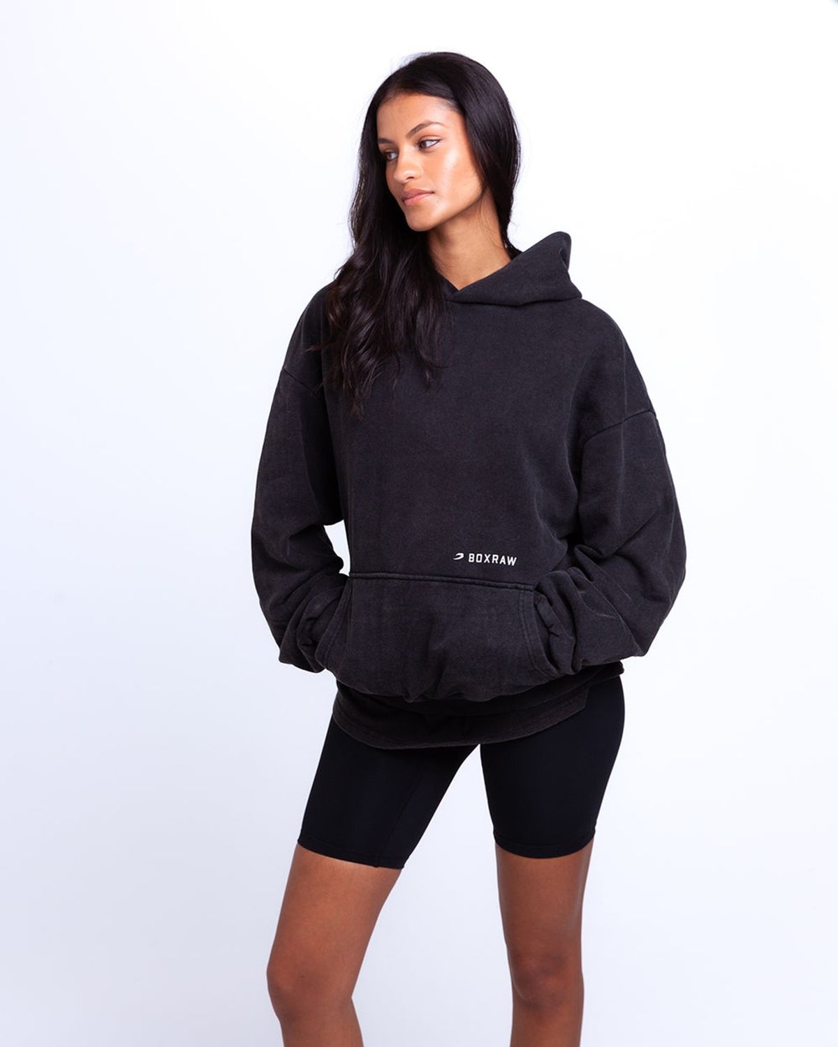 복스로(BOXRAW) 스파링 클럽 오버사이즈 후디 - 여성 W BXRW-SPCLH-W [워시드 블랙]
