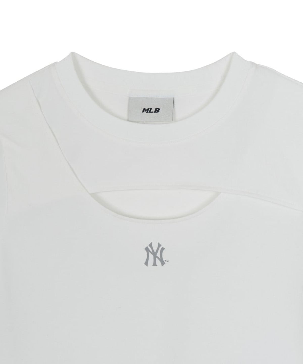 엠엘비(MLB) 여성 컷아웃 디테일 슬림 세미 크롭 반팔 티셔츠 NY (White)