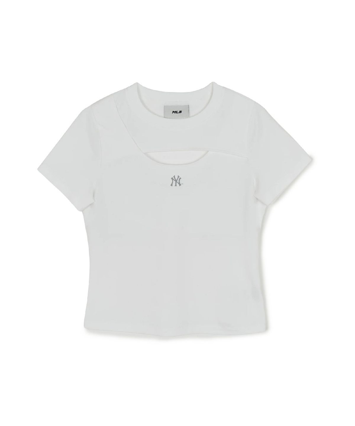 엠엘비(MLB) 여성 컷아웃 디테일 슬림 세미 크롭 반팔 티셔츠 NY (White)