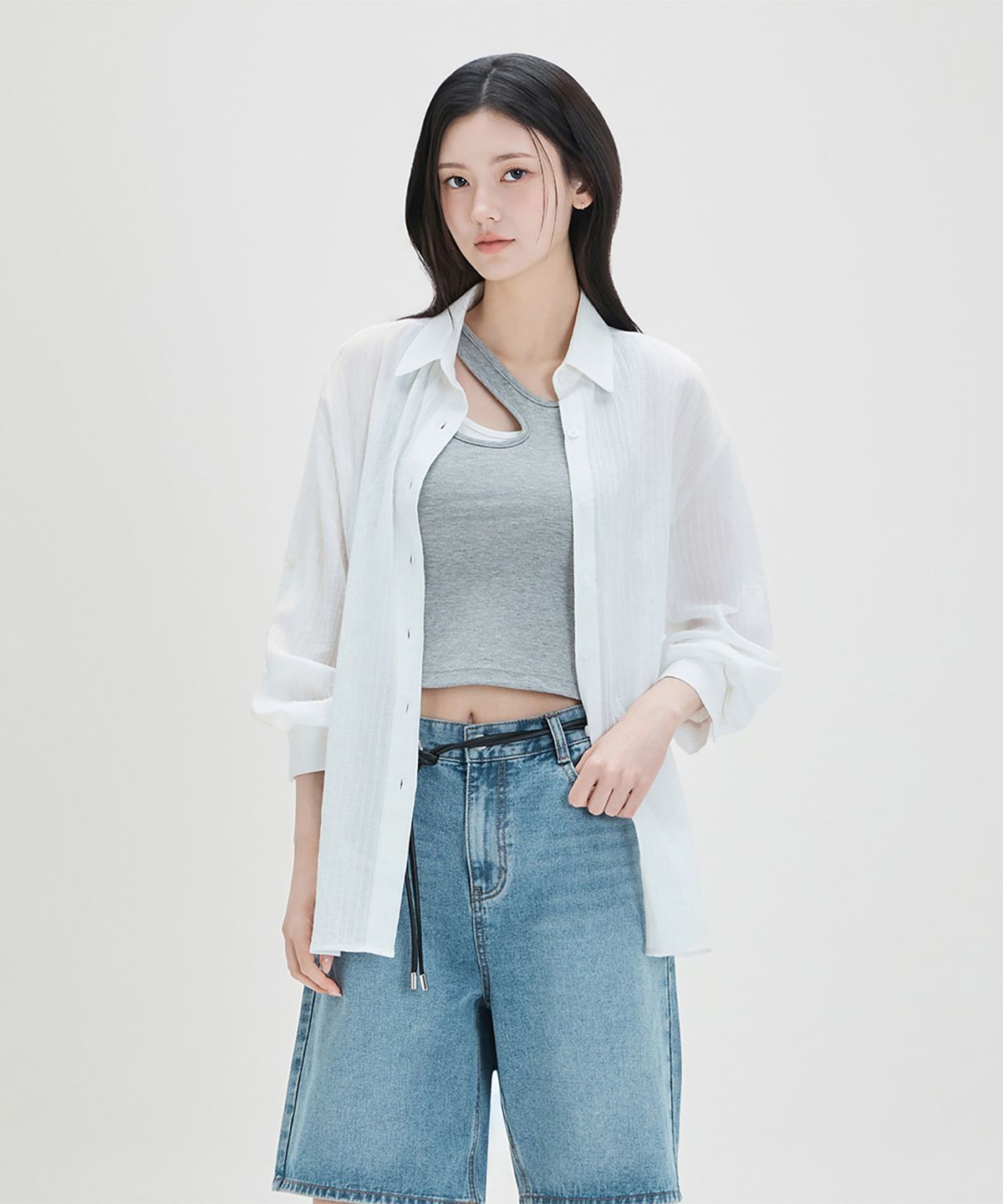 미쏘(MIXXO) 오버핏 시스루 셔츠