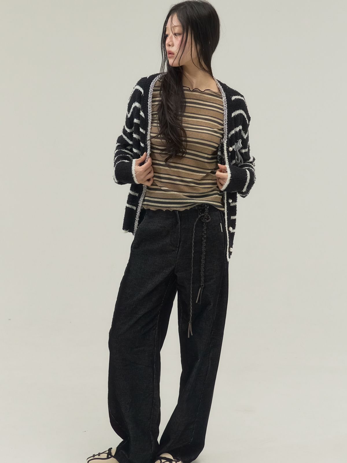 쏘리, 투 머치 러브(SORRY, TOO MUCH LOVE) Braided Slim Leather Strap Belt_Brown