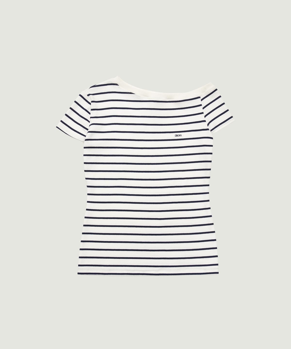 그로브(GROVE) SERA STRIPE OFF-SHOULDER T-SHIRT (WHITE)