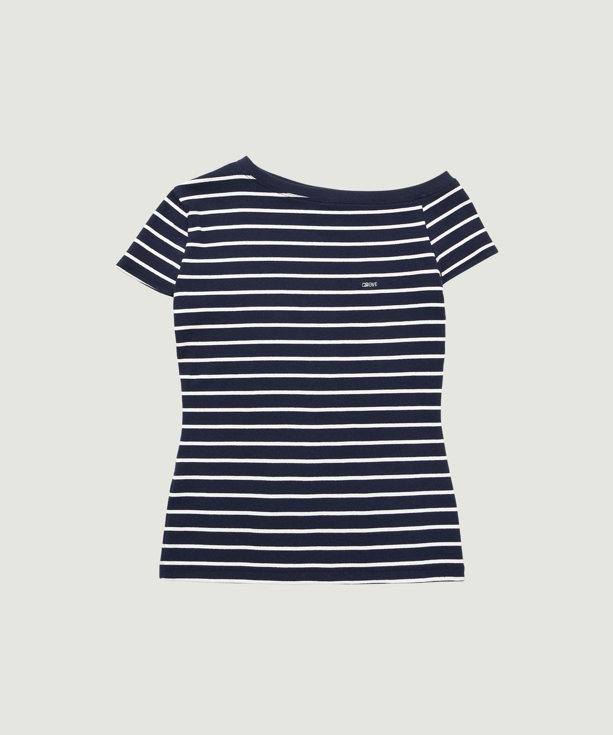 그로브(GROVE) SERA STRIPE OFF-SHOULDER T-SHIRT (NAVY)