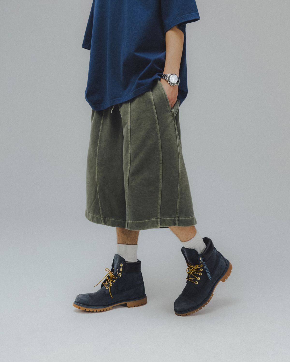 앵글런(ANGLAN) Iconic Pigment Sweat Half Pants - Green