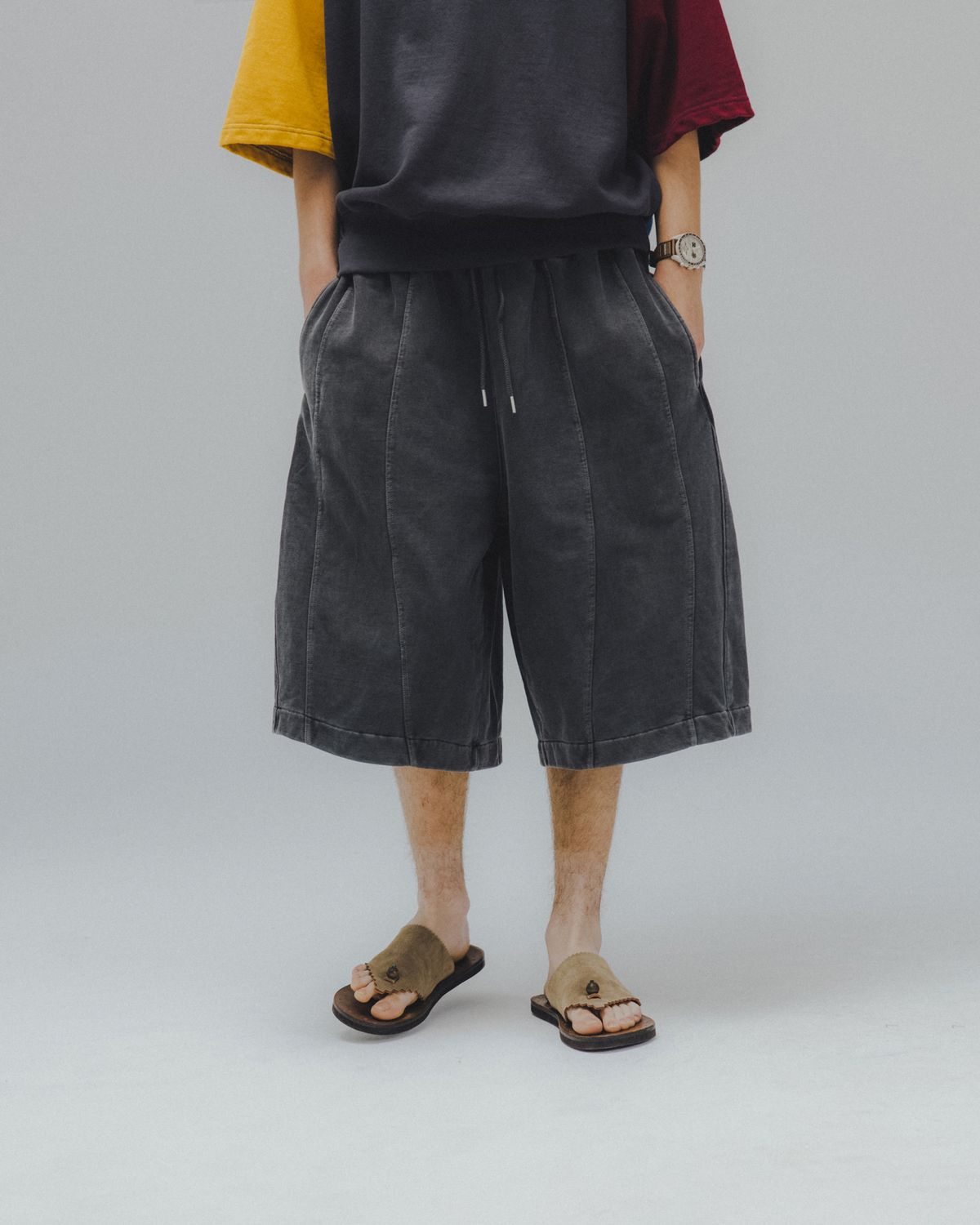 앵글런(ANGLAN) Iconic Pigment Sweat Half Pants - Grey