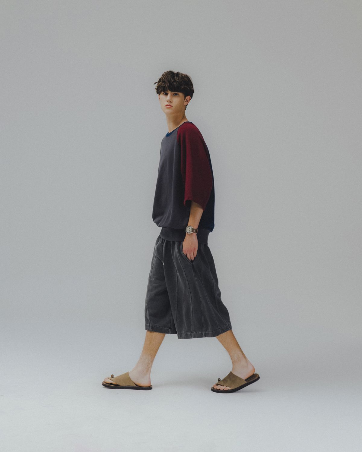 앵글런(ANGLAN) Iconic Pigment Sweat Half Pants - Grey