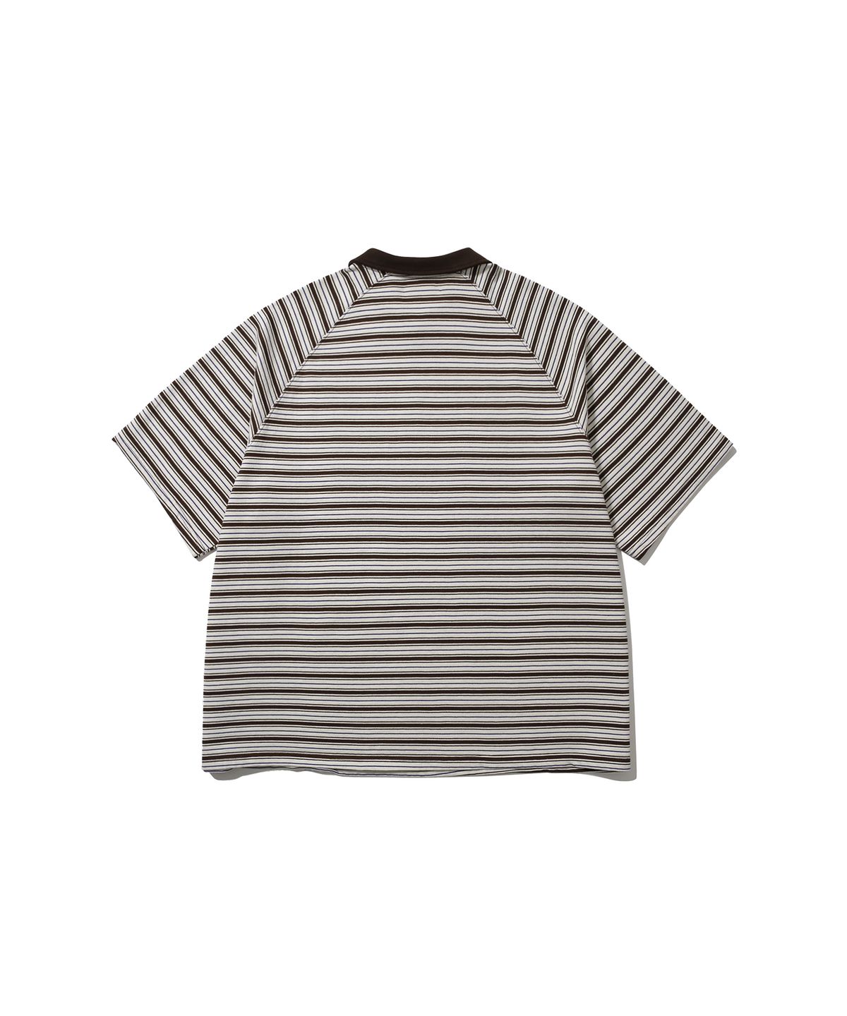 앵글런(ANGLAN) Striped Raglan Half-Zip Polo - Brown