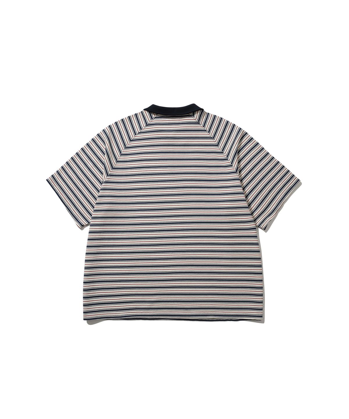 앵글런(ANGLAN) Striped Raglan Half-Zip Polo - Navy