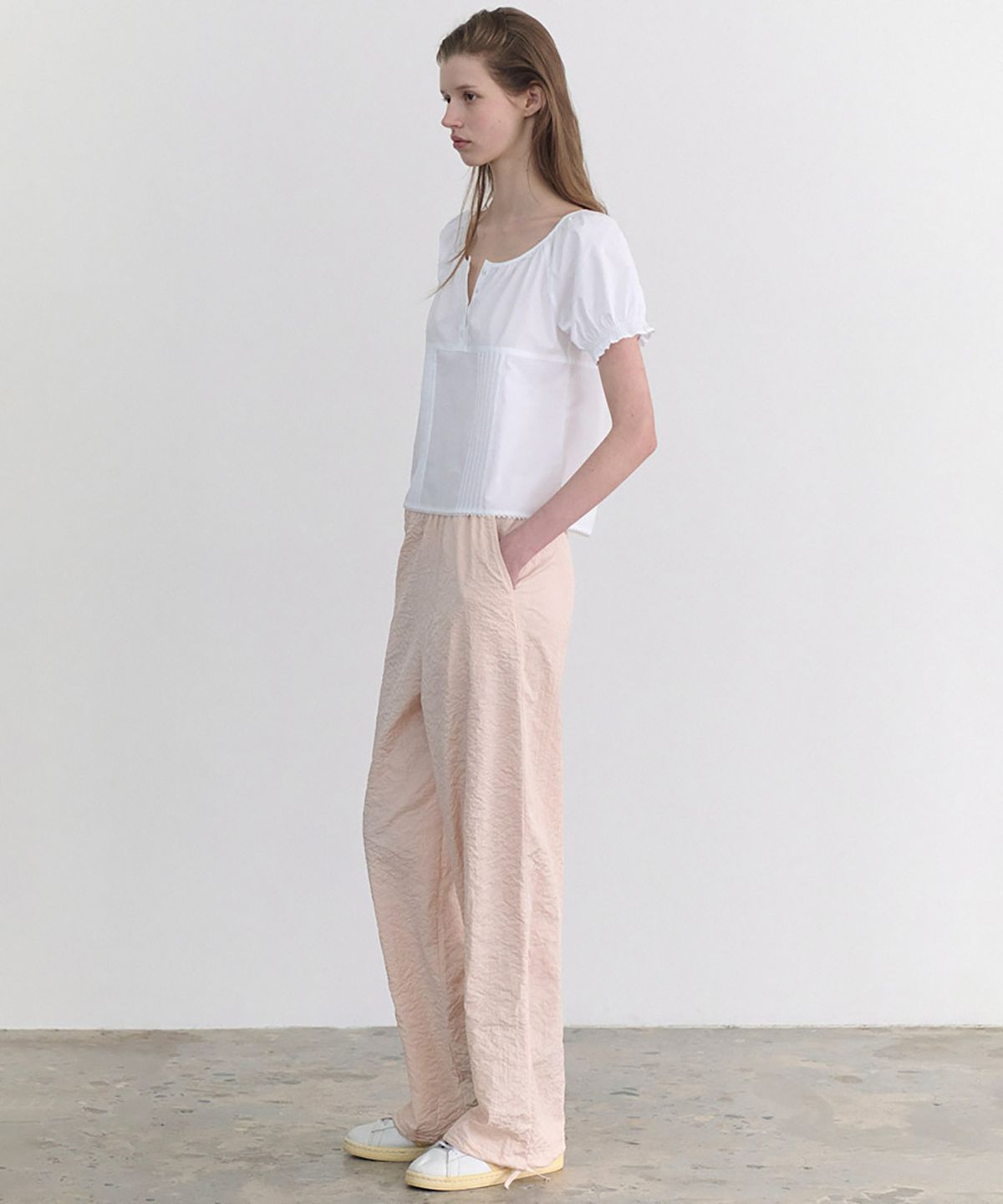 앤니즈(ANDNEEDS) Mellow side string pants (peach)