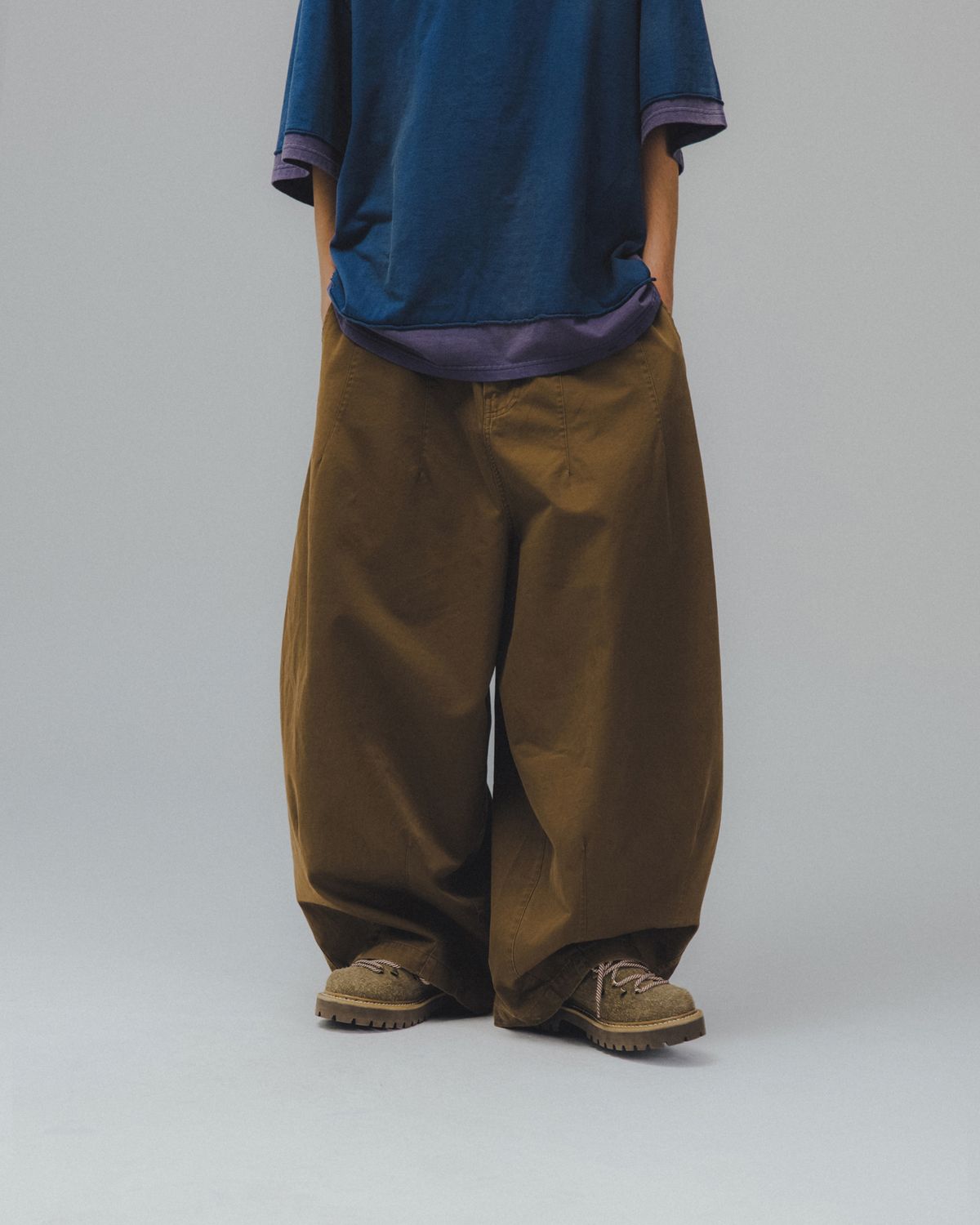 앵글런(ANGLAN) Washed Balloon Pants - Brown