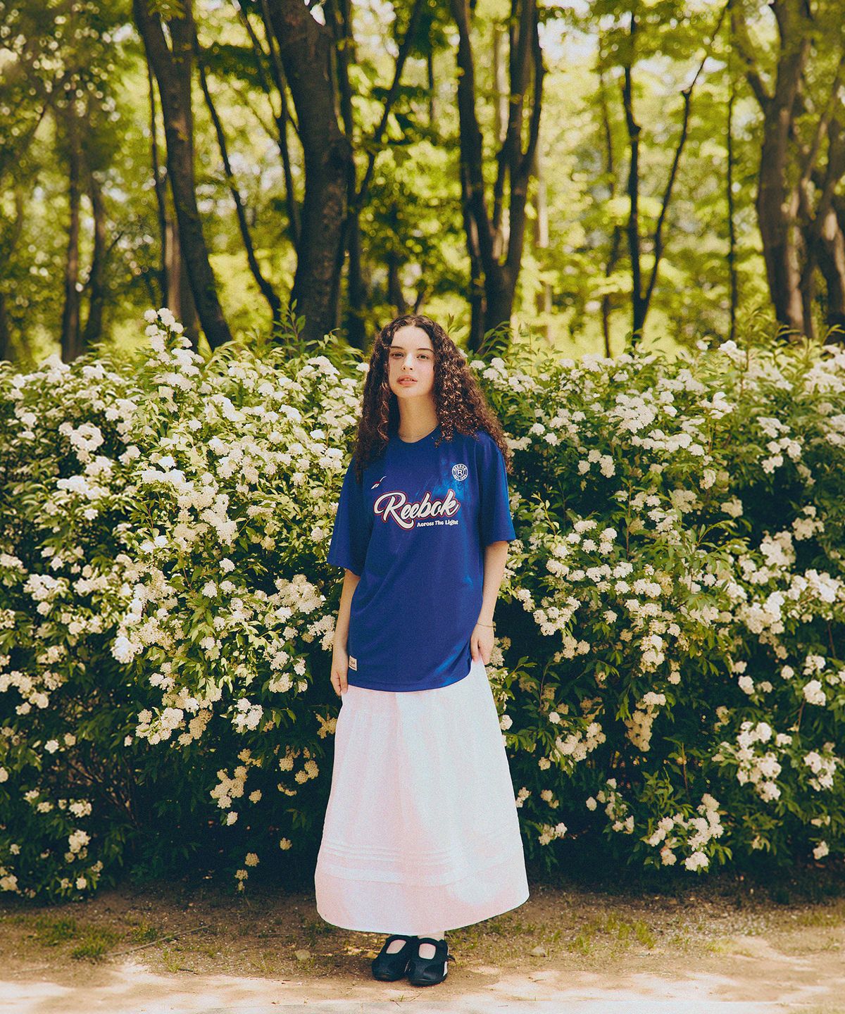 리복(REEBOK) 어센틱 로고 쿨링 반팔티 - 블루