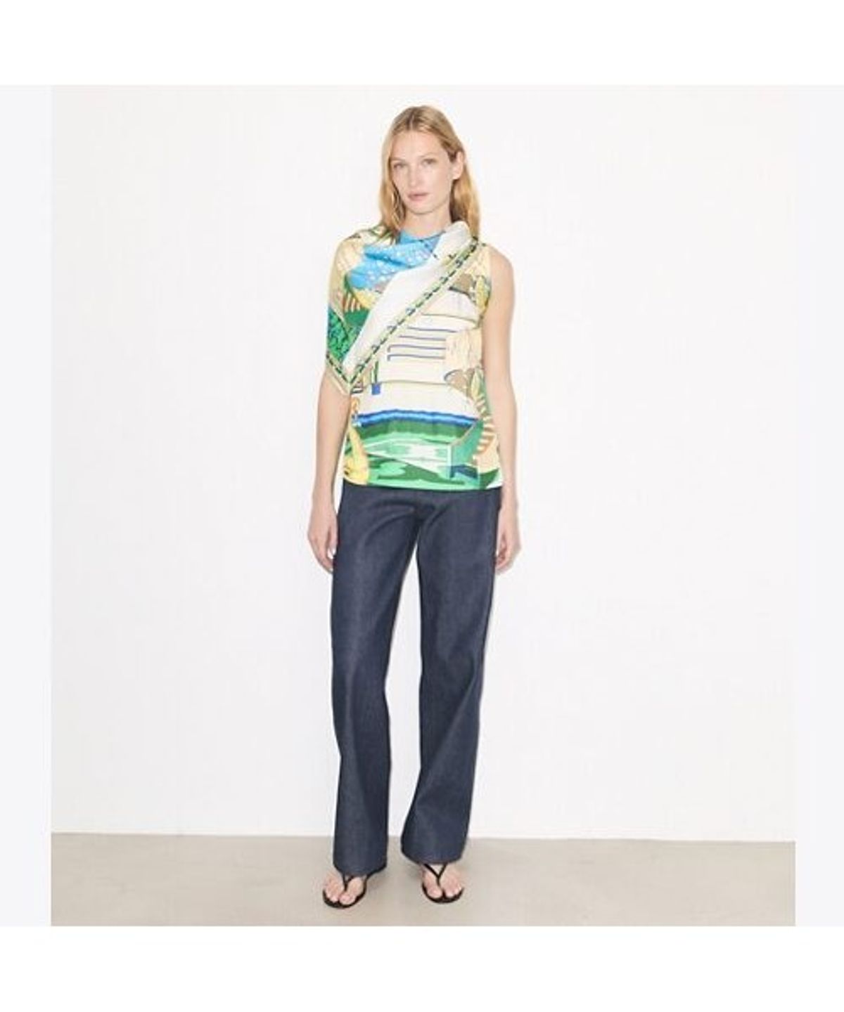 토리버치(TORYBURCH) 프린티드 실크 케이프 탑 - 더 풀 블루