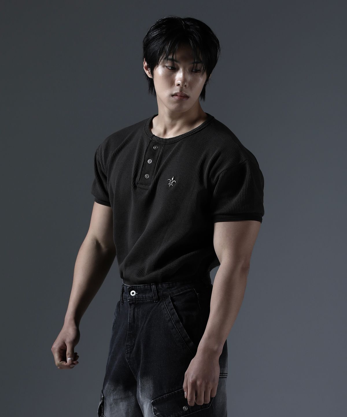 카미드(CARMID) 엔틱 워싱 헨리넥 반팔 [다크브라운]