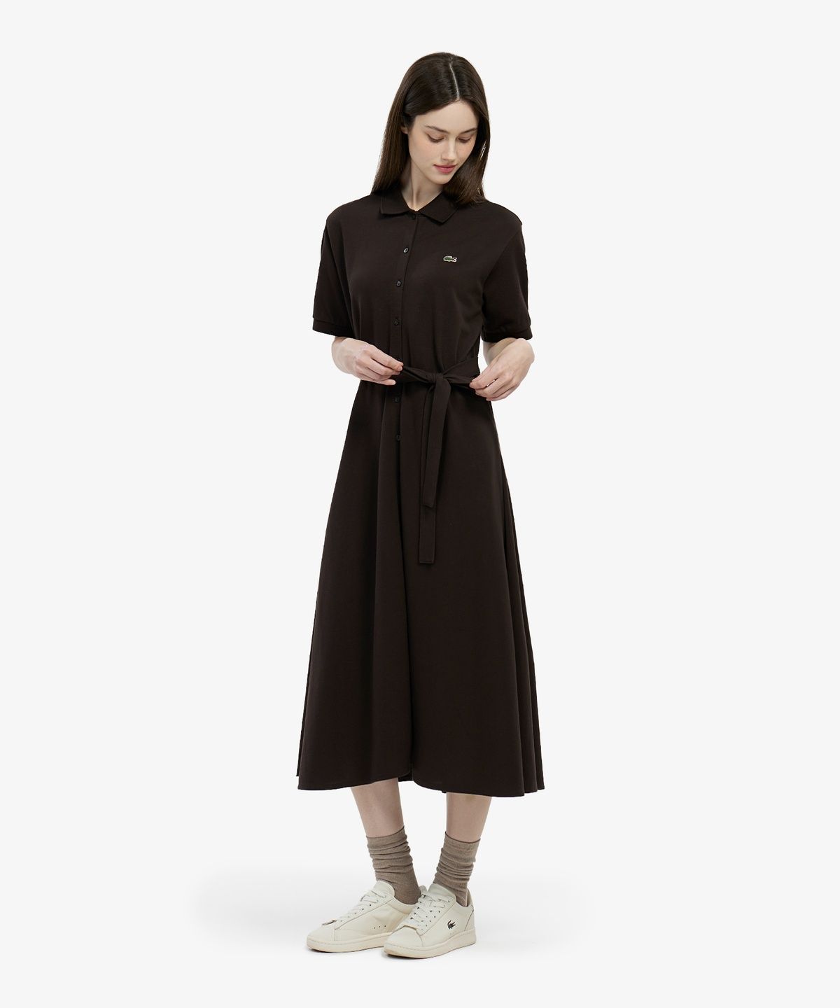 라코스테(LACOSTE) 여성 핏앤플레어 반팔 피케 드레스 EF211E-56G 3LA
