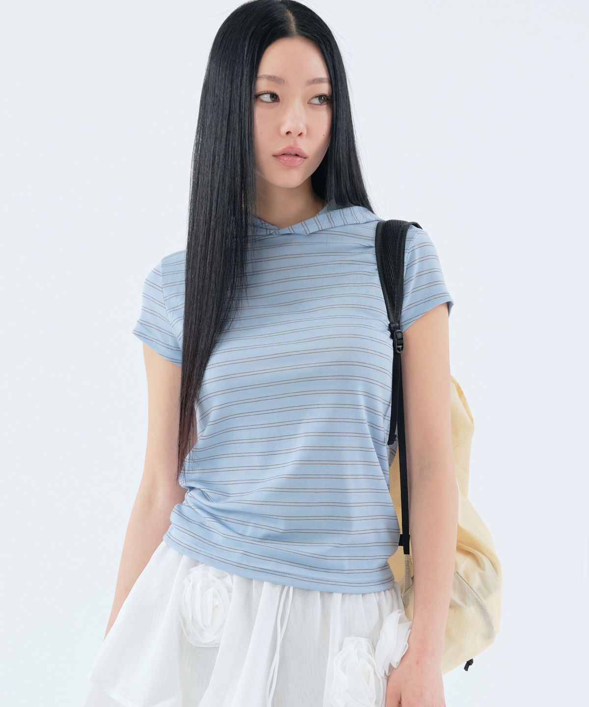 노이아고(NOIAGO) [최소윤X노이아고] NOI1863 스트라이프 후드 티셔츠 (블루)