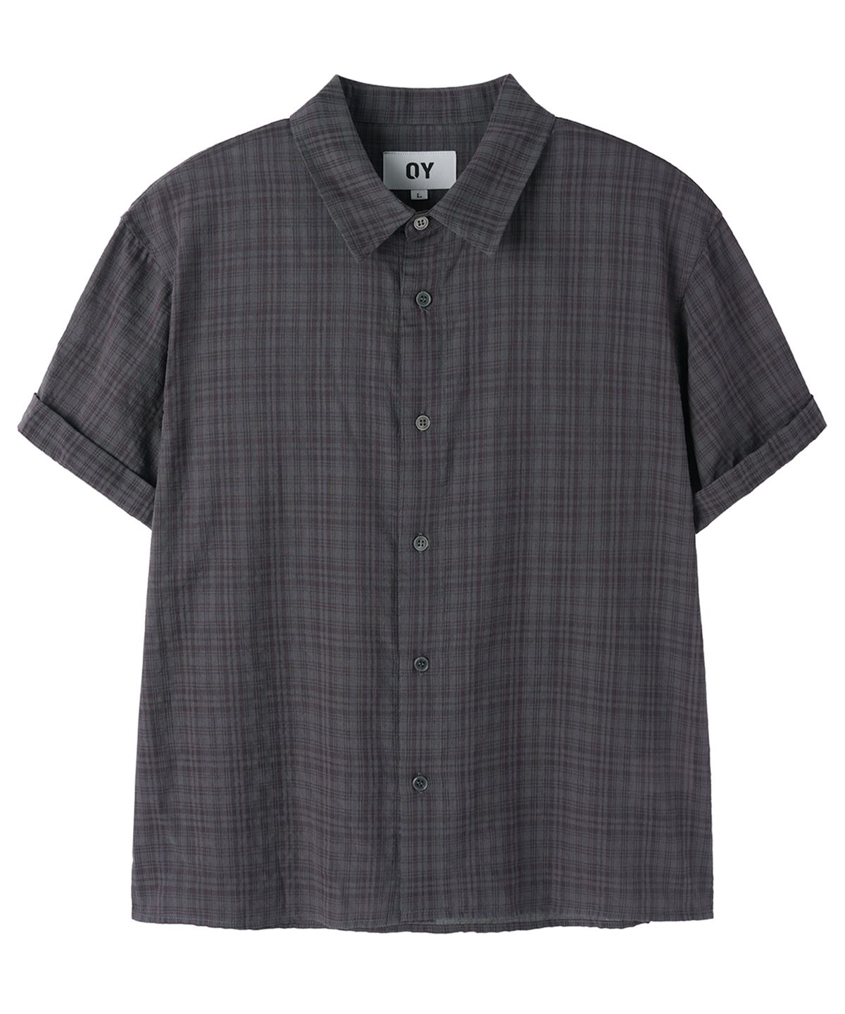 오픈야드(오와이)(OPENYARD(OY)) CHECK ROLL-UP CROP S/S SHIRTS - PORPOISE GREY