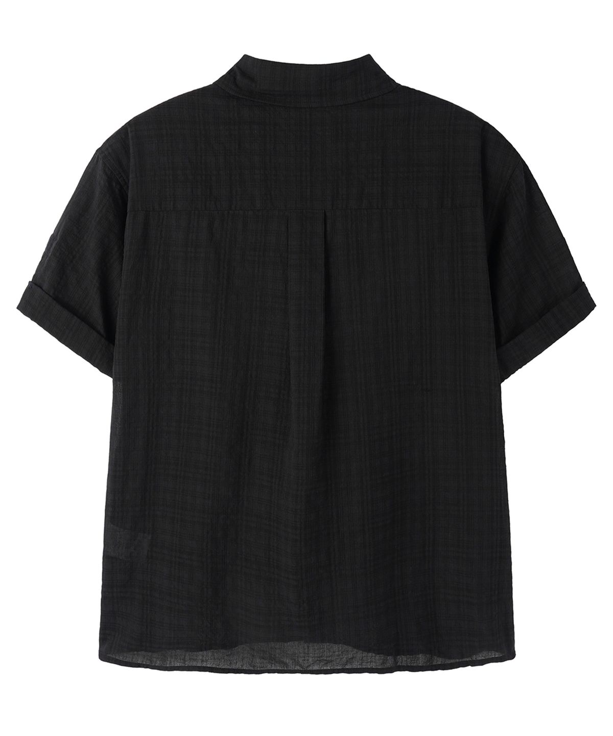 오픈야드(오와이)(OPENYARD(OY)) CHECK ROLL-UP CROP S/S SHIRTS - BLACK