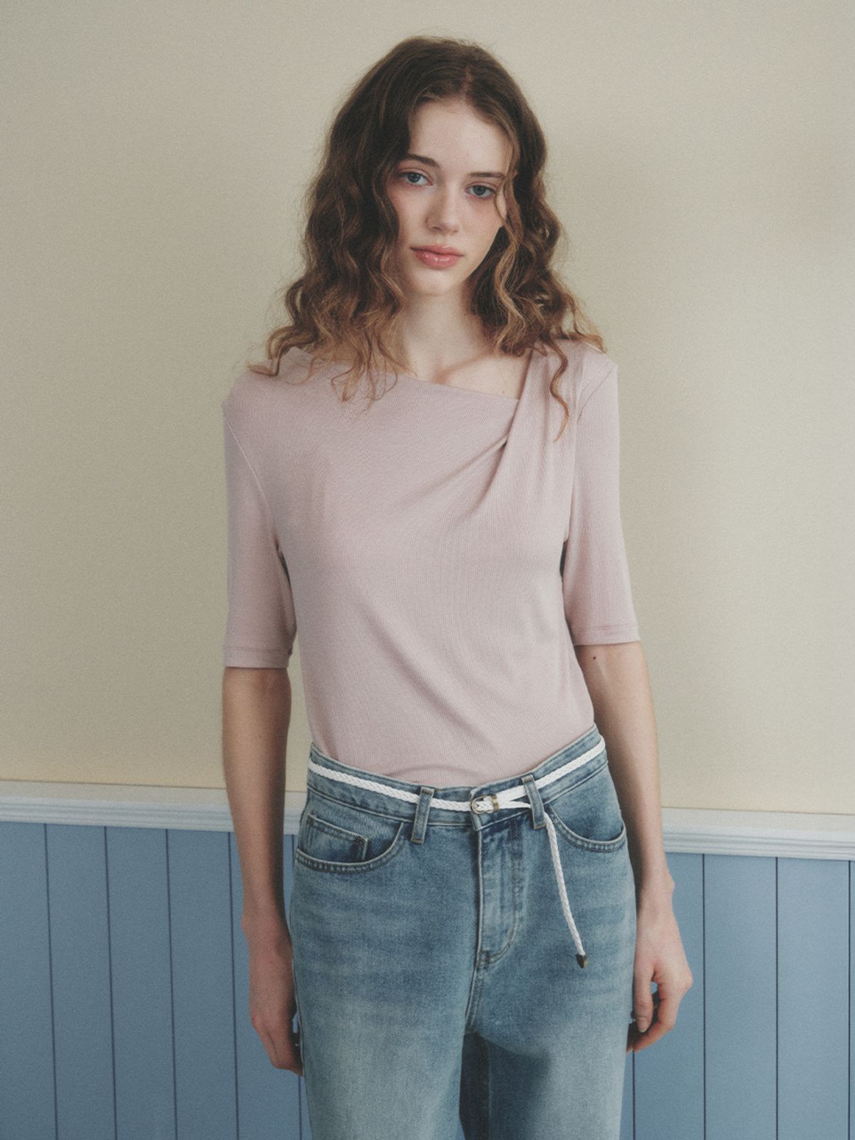 르니나(LENINA) LOREN drape neck t-shirt_PINK