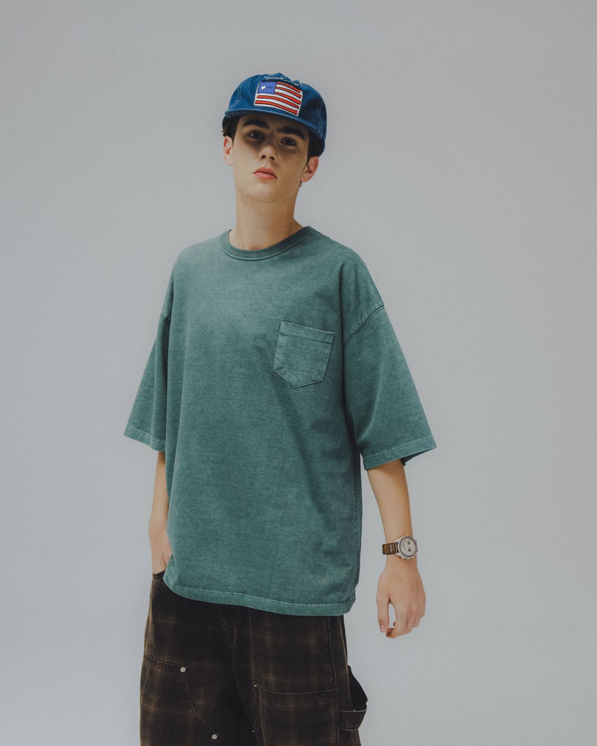 앵글런(ANGLAN) Essential Pocket Half Tee - Green