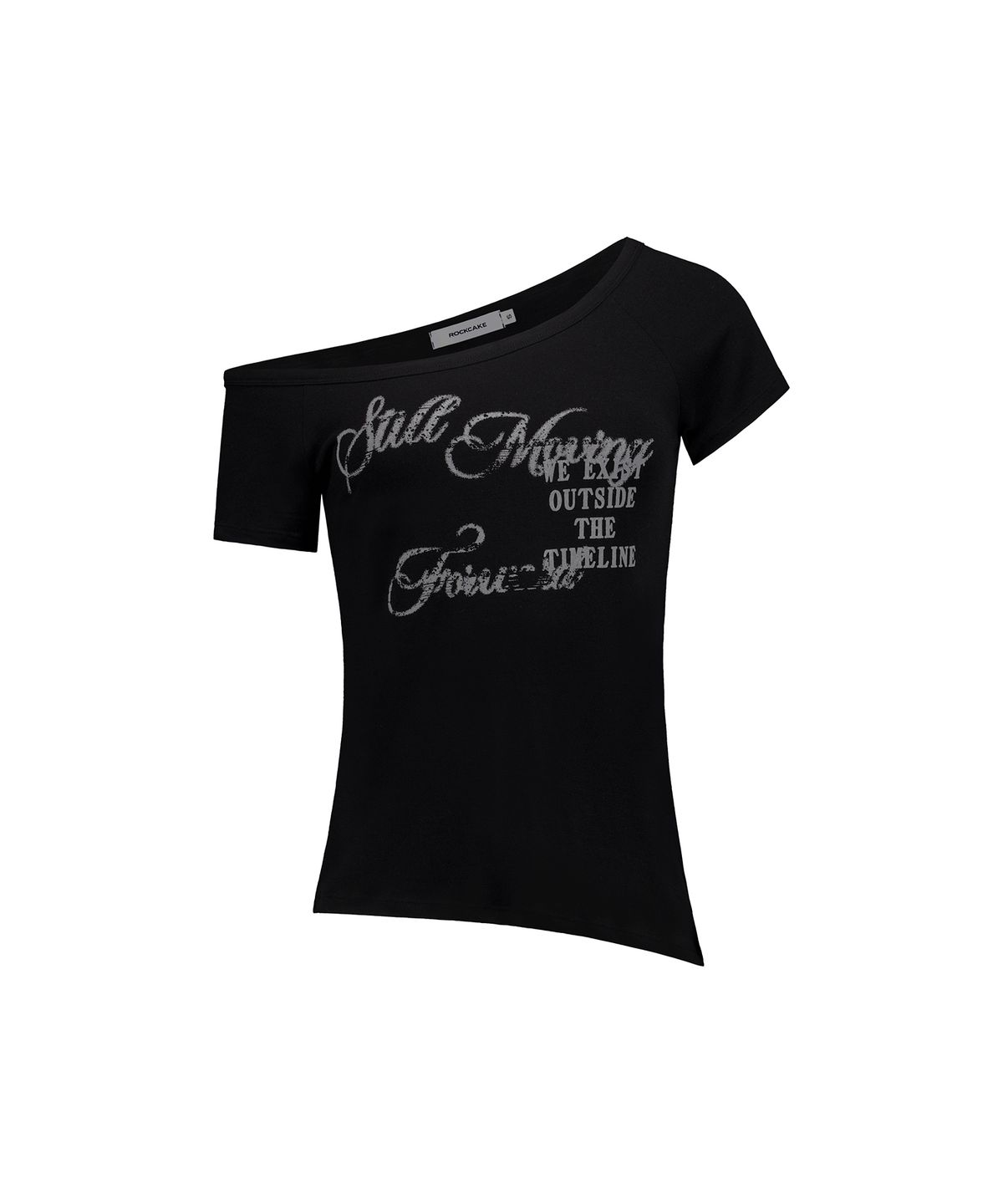 락케이크(ROCKCAKE) Off Shoulder Script Top - Black