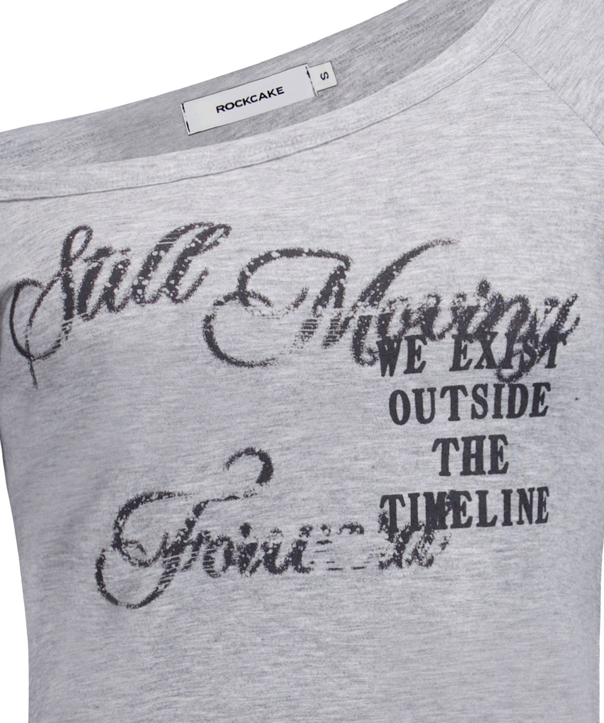 락케이크(ROCKCAKE) Off Shoulder Script Top - Gray