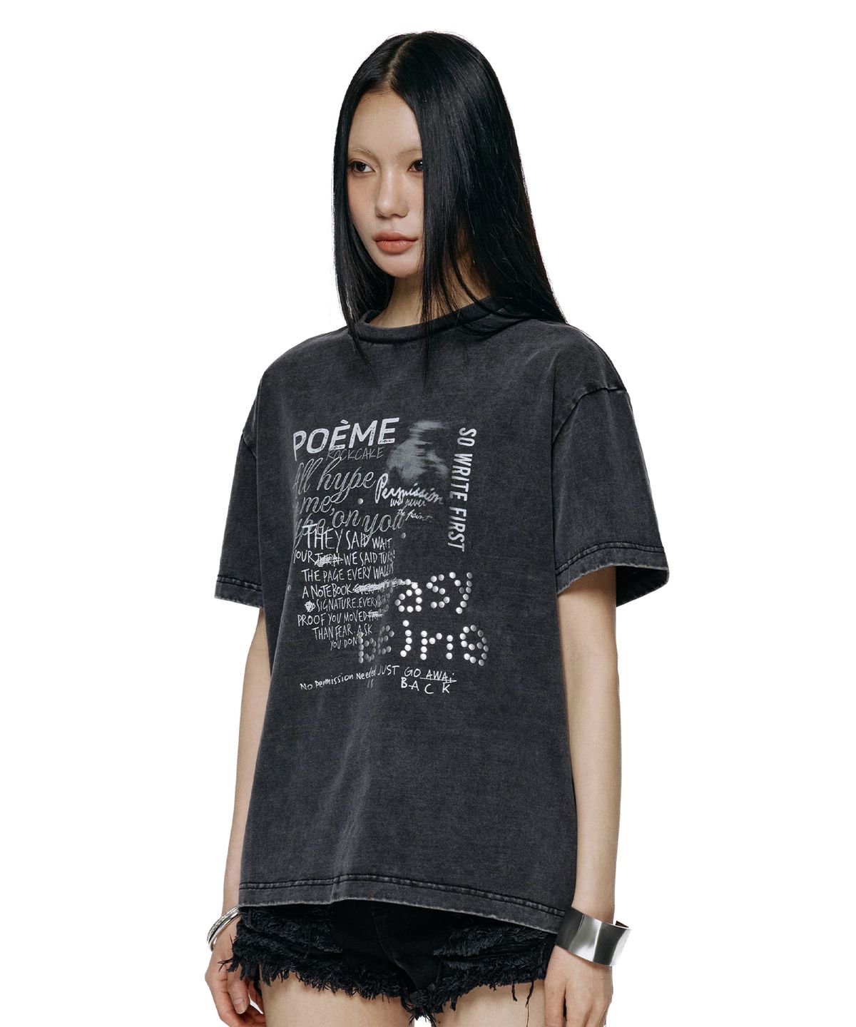 락케이크(ROCKCAKE) Poeme Hotfix Printed Top - Black