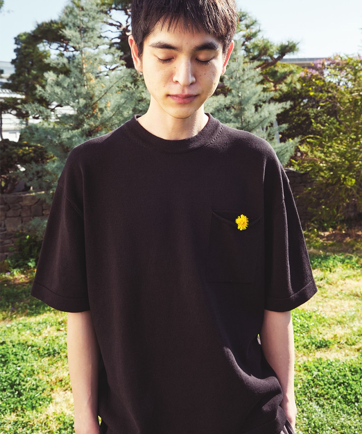 홀리선(HORLISUN) Elm Short Knit Pullover Shirt Black