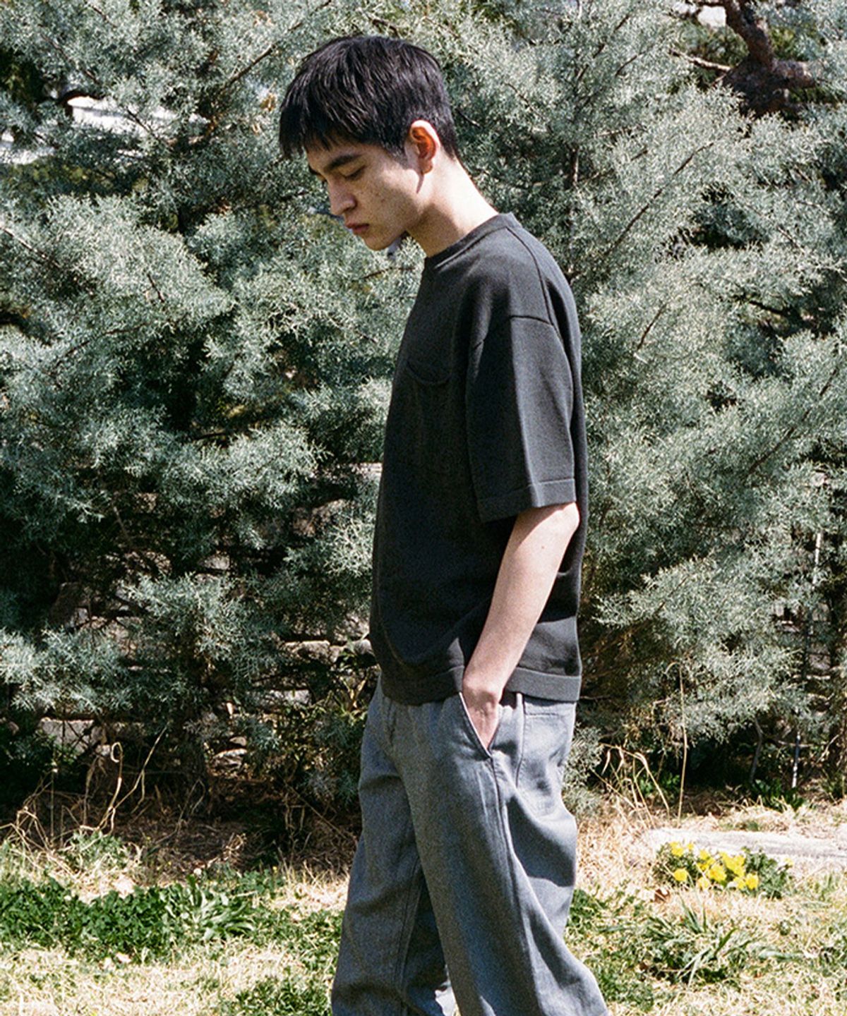 홀리선(HORLISUN) Elm Short Knit Pullover Shirt Dark Charcoal